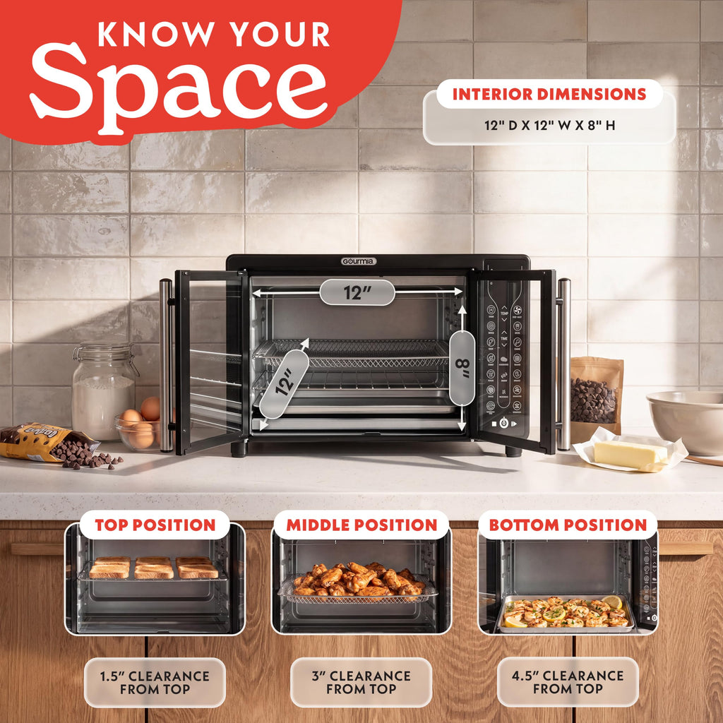 Gourmia Toaster Oven - 6-Slice Capacity, Digital Display, Black