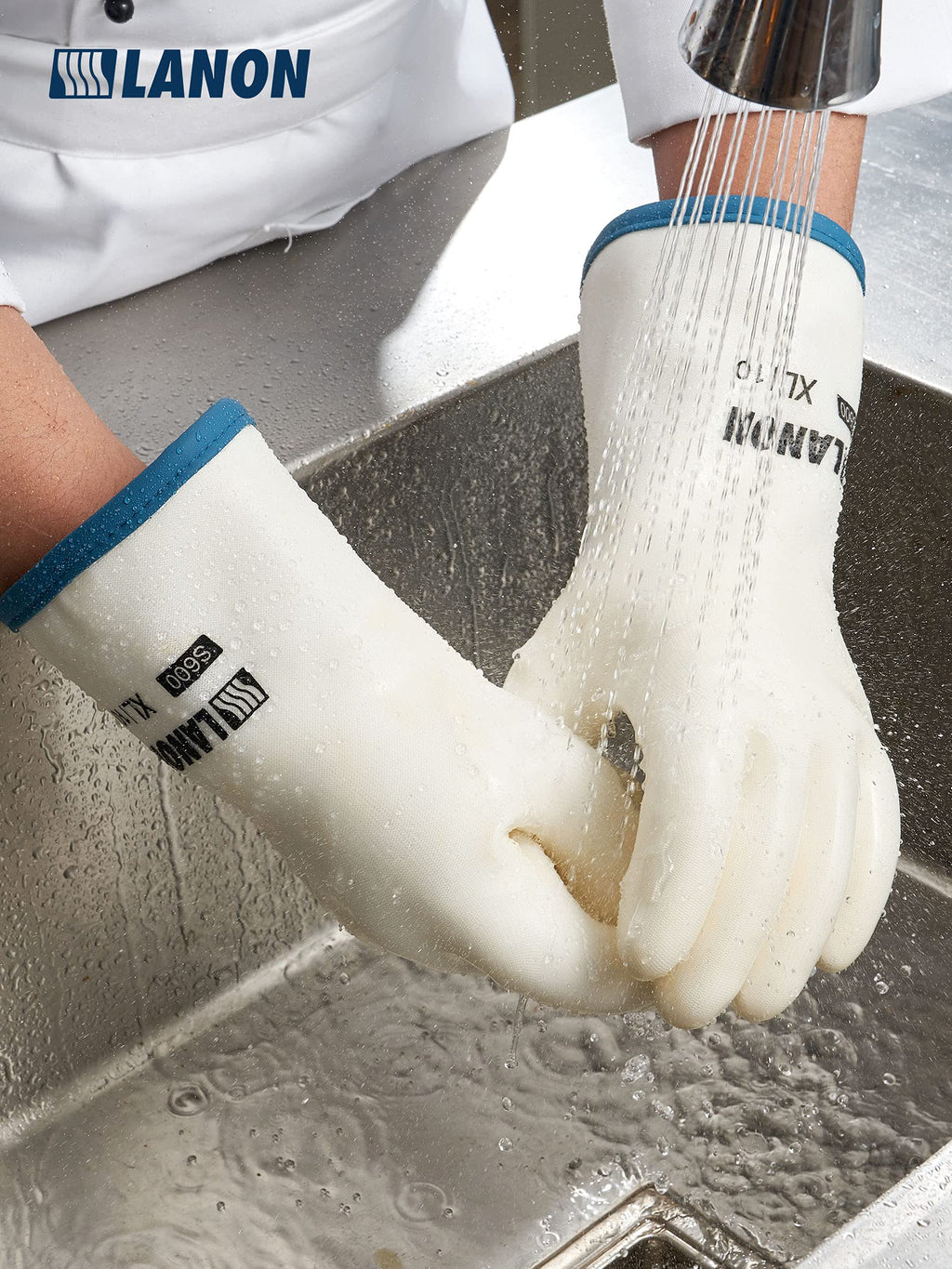 LANON Liquid Silicone Oven Mitts,Heat Resistant,Coral Air Liner,White,Large