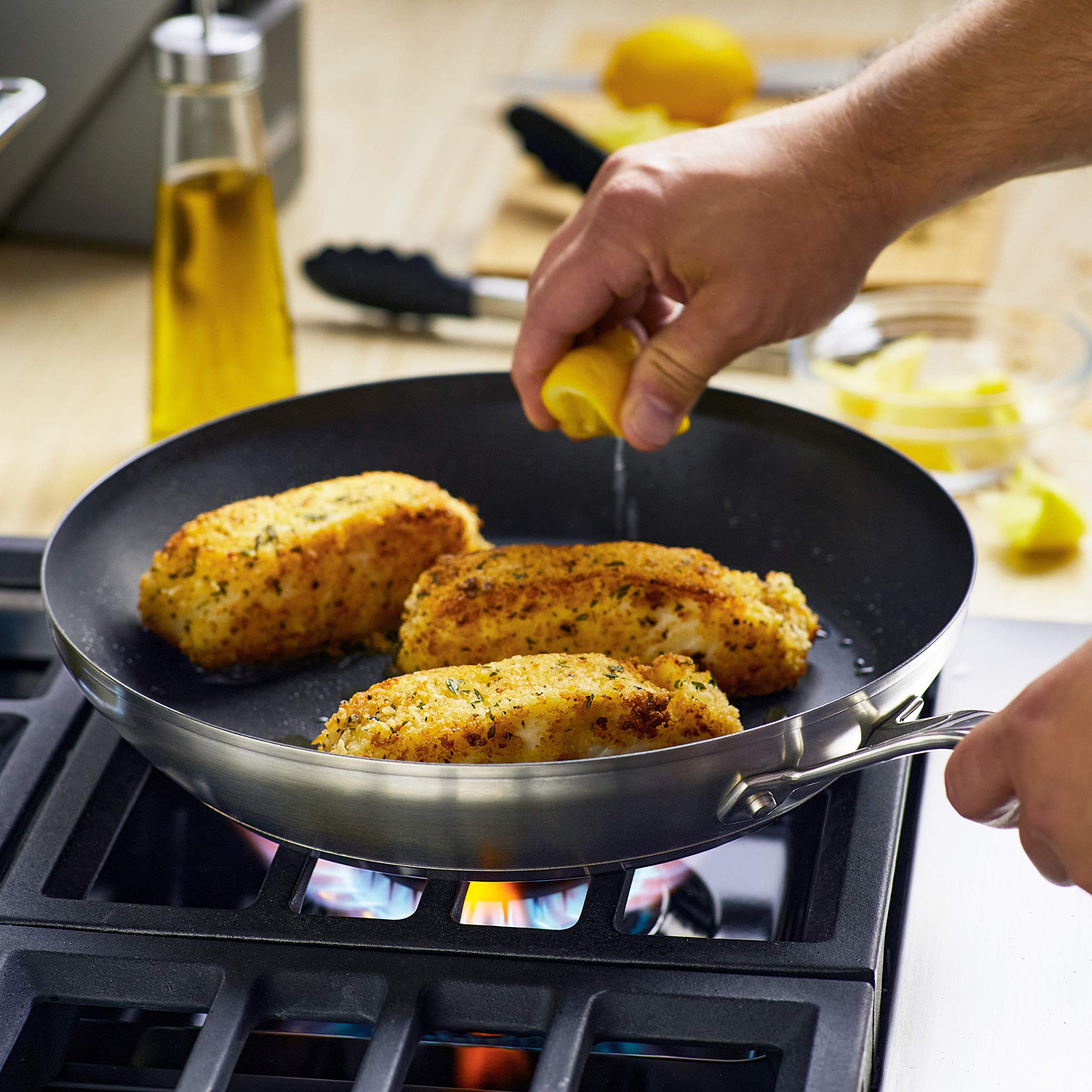 KitchenAid Stainless Steel 3-Ply Base Nonstick Induction Frying Pan, 12-Inch, Brushed Stainless Steel