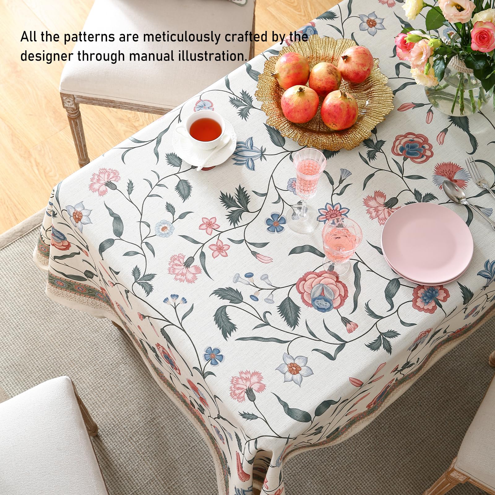 ISAENNE Designer French Linen Tablecloth Rectangular,71"x55"-Daffy