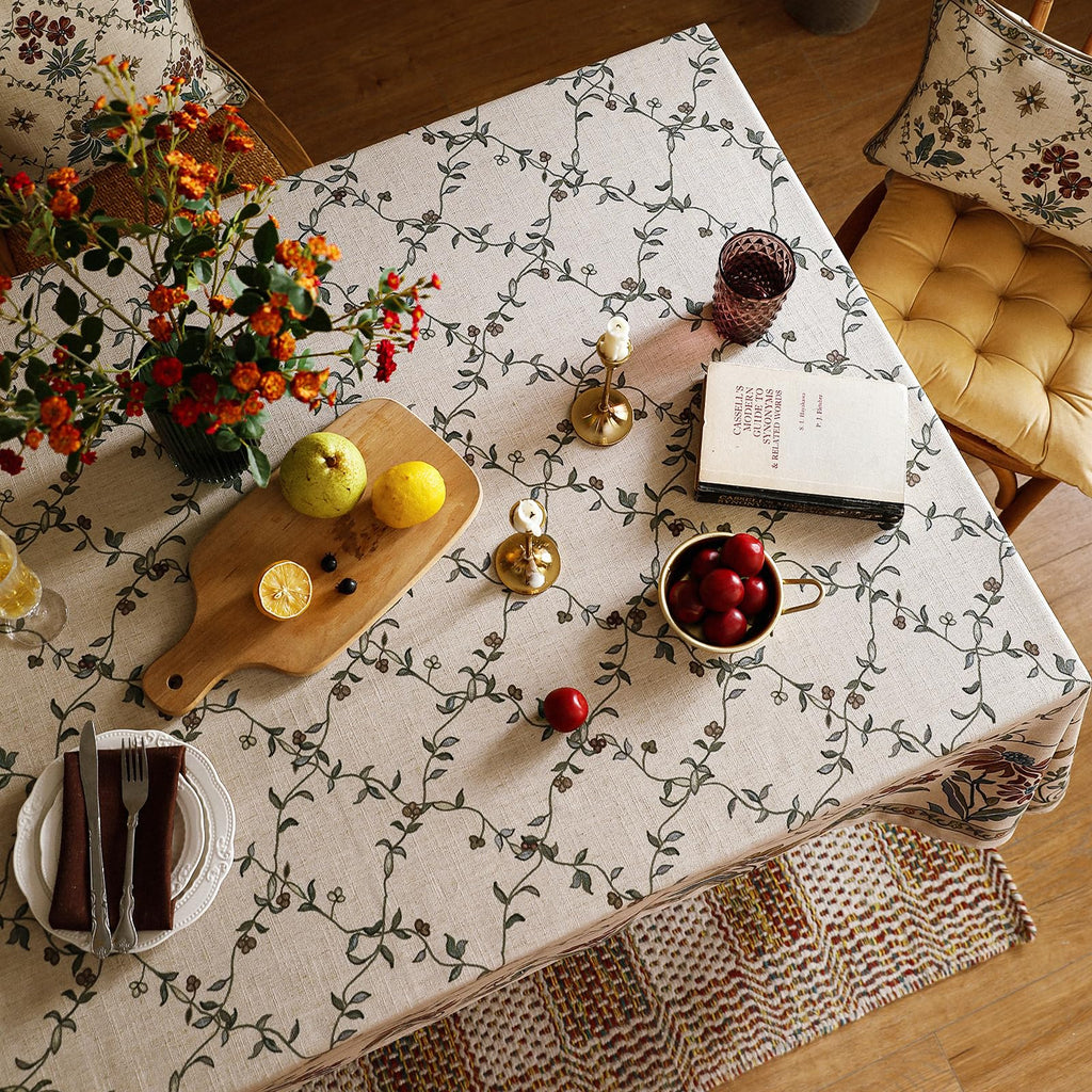 patdrea Vintage French Linen Tablecloth,Rectangular,87"x55"-Oliveirad