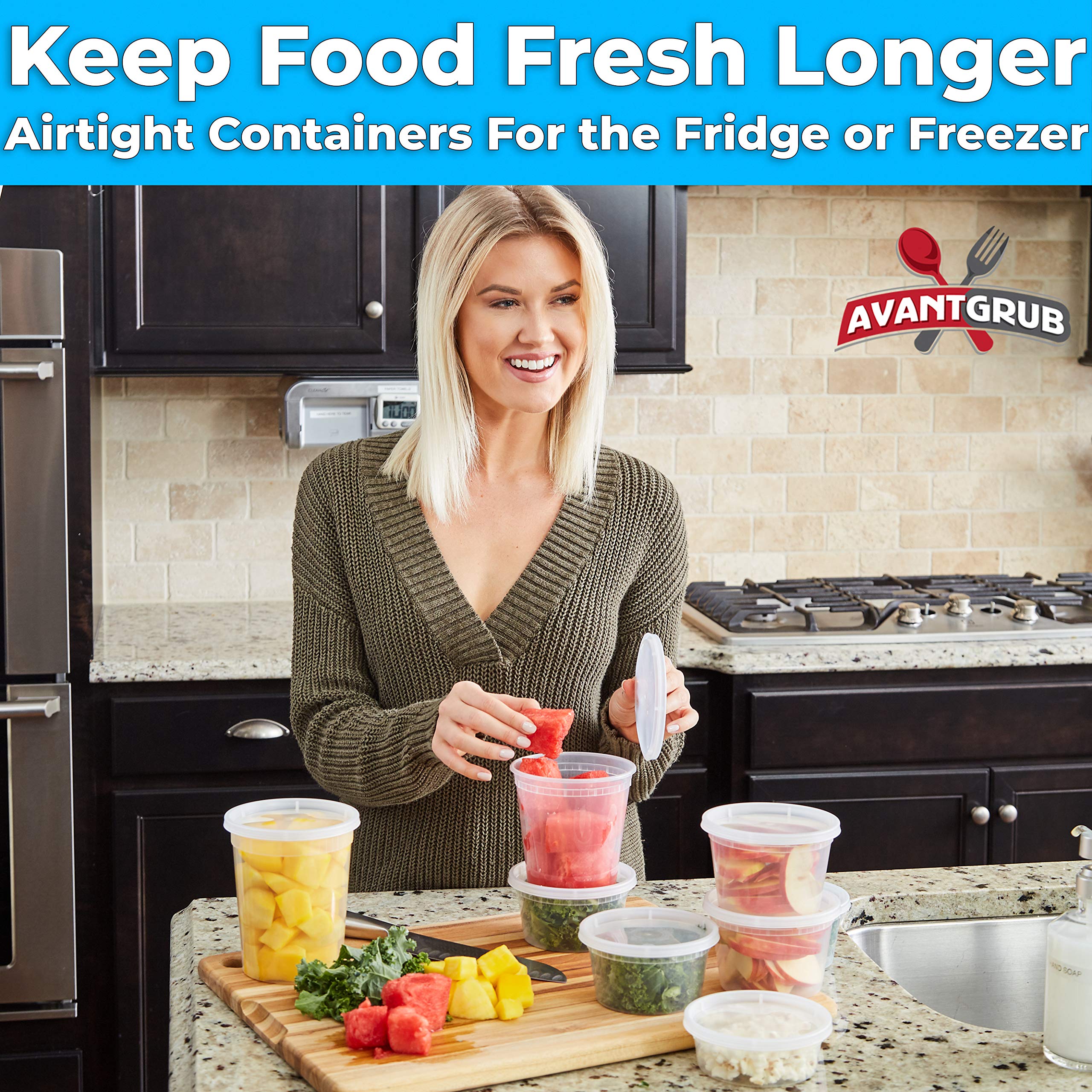 Deli-Grade BPA-Free 12oz Plastic Containers with Lids 48ct. Leakproof Microwavable Portion Container for To-Go Orders, Food Prep and Storage. Reusable Takeout Cups for Restaurant, Cafe and Catering.