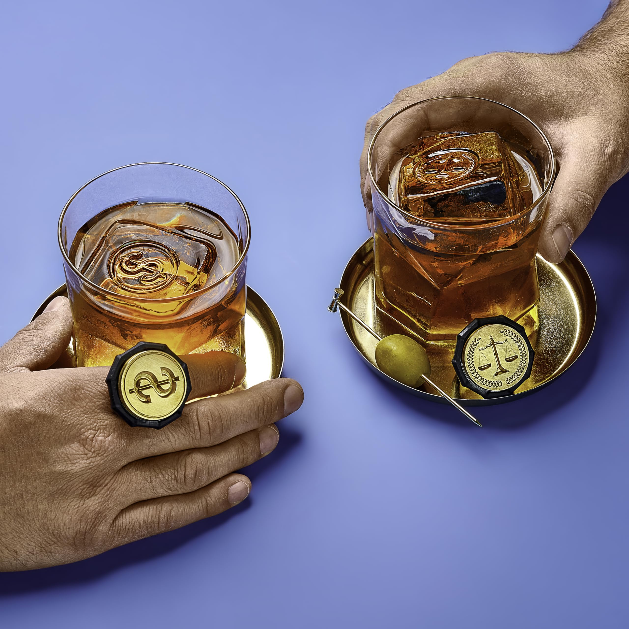 Berlinzo Ice Stamp Ring for Cube & Sphere - Custom Ice Cubes for Whiskey, Mojito Cocktails – $ shaped Brass Ice Stamp $/ 3mm Depth - Black