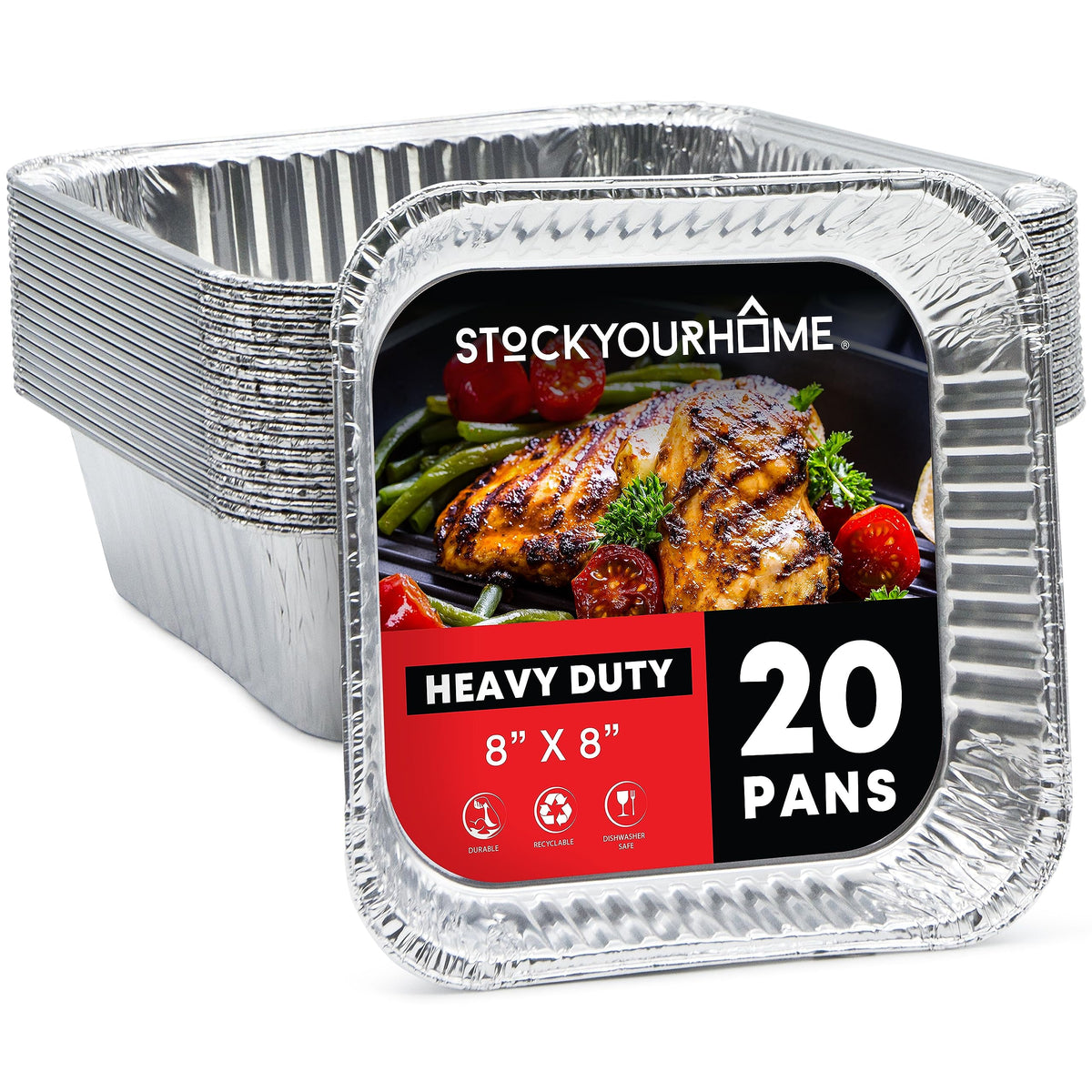 Stock Your Home 8x8 Foil Pans (50 Pack) 8 Inch Square Aluminum Pans - Foil Pans - Disposable Food Containers Great for Baking Cake, Cooking, Heating, Storing, Prepping Food