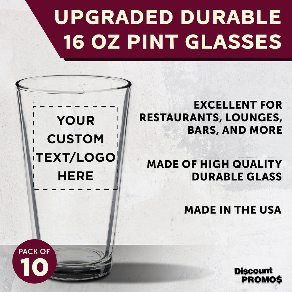 Libbey Pint Glass 16 oz. Set of 10, Bulk Pack - Beer Glasses, Heavy Duty Drinkware - Red