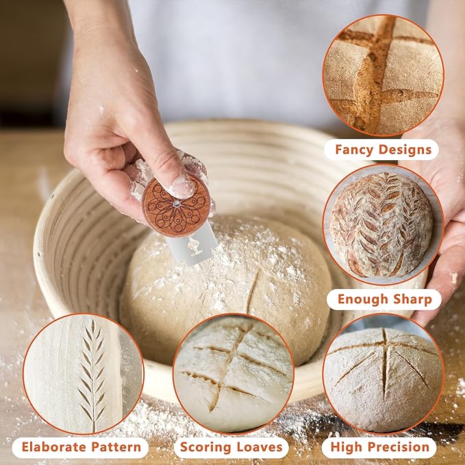 UFO Bread Lame Cutter for Homemade Sourdough,Bread Scorer Tool for Sourdough with 5 Blades and Storage Cover,Slashing Tool Bread Cutting Knife for Artisan Bread and Makers (Circle-brown)