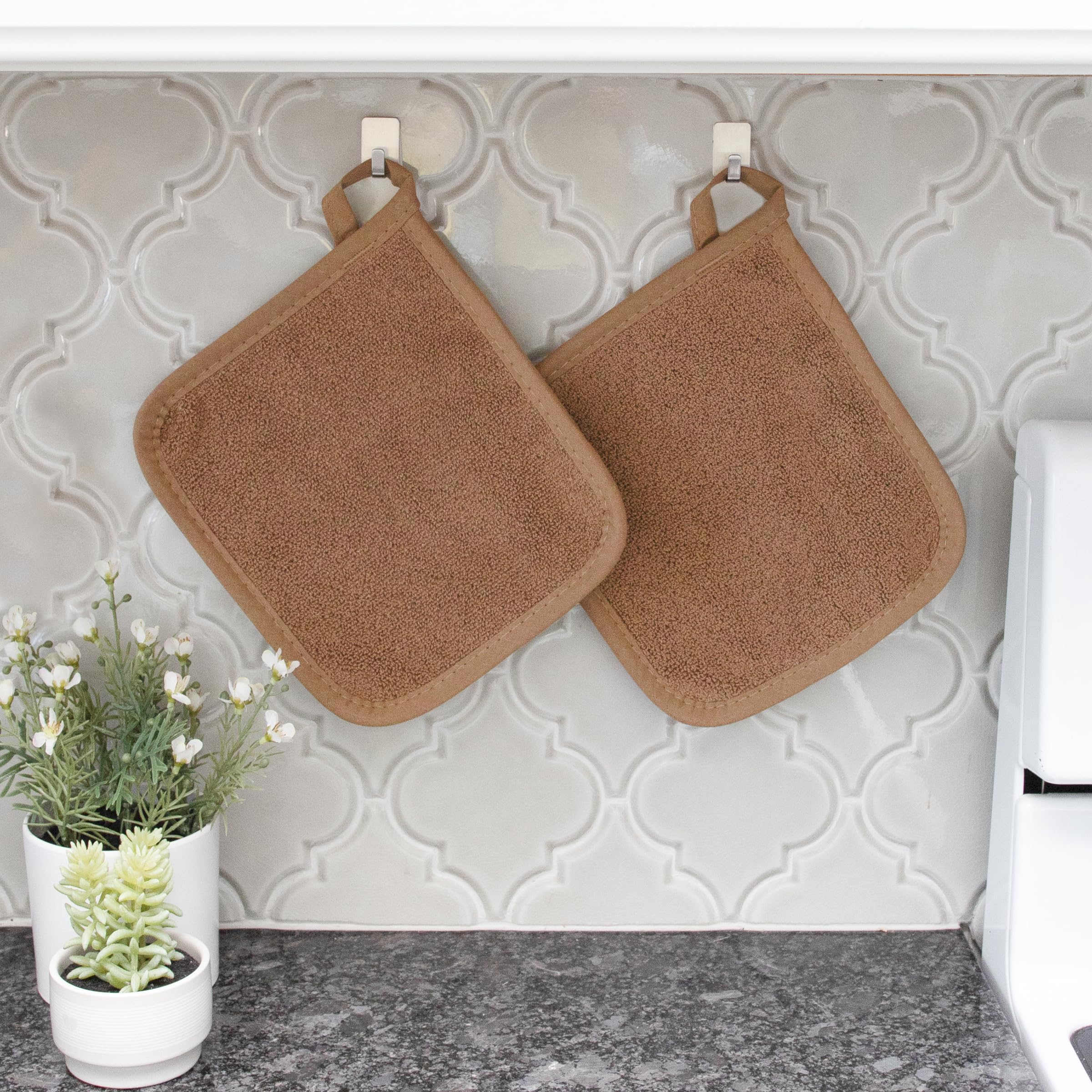 RITZ Terry Potholder & Hot Pad: Unparalleled Heat Resistant, Durable 100% Cotton – Ergonomically Designed for Optimal Grip – Easy-Care Machine Washable – 4-Pack, Copper