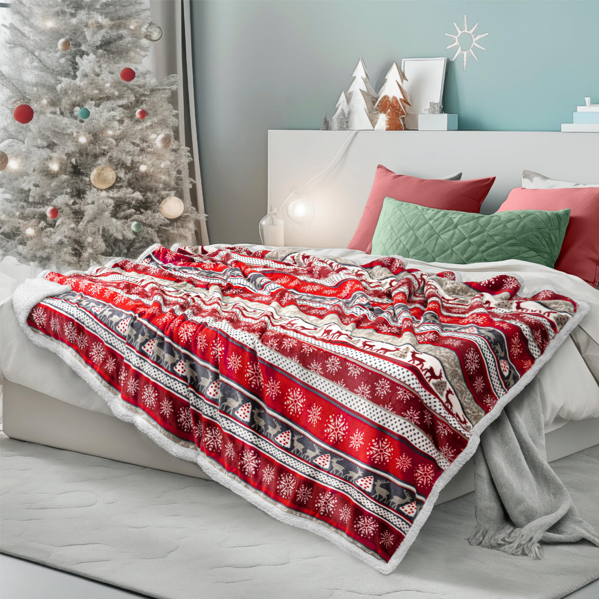 PAVILIA Twin Plaid Sherpa Throw Blanket for Couch Sofa Bed, Navy, 60x80