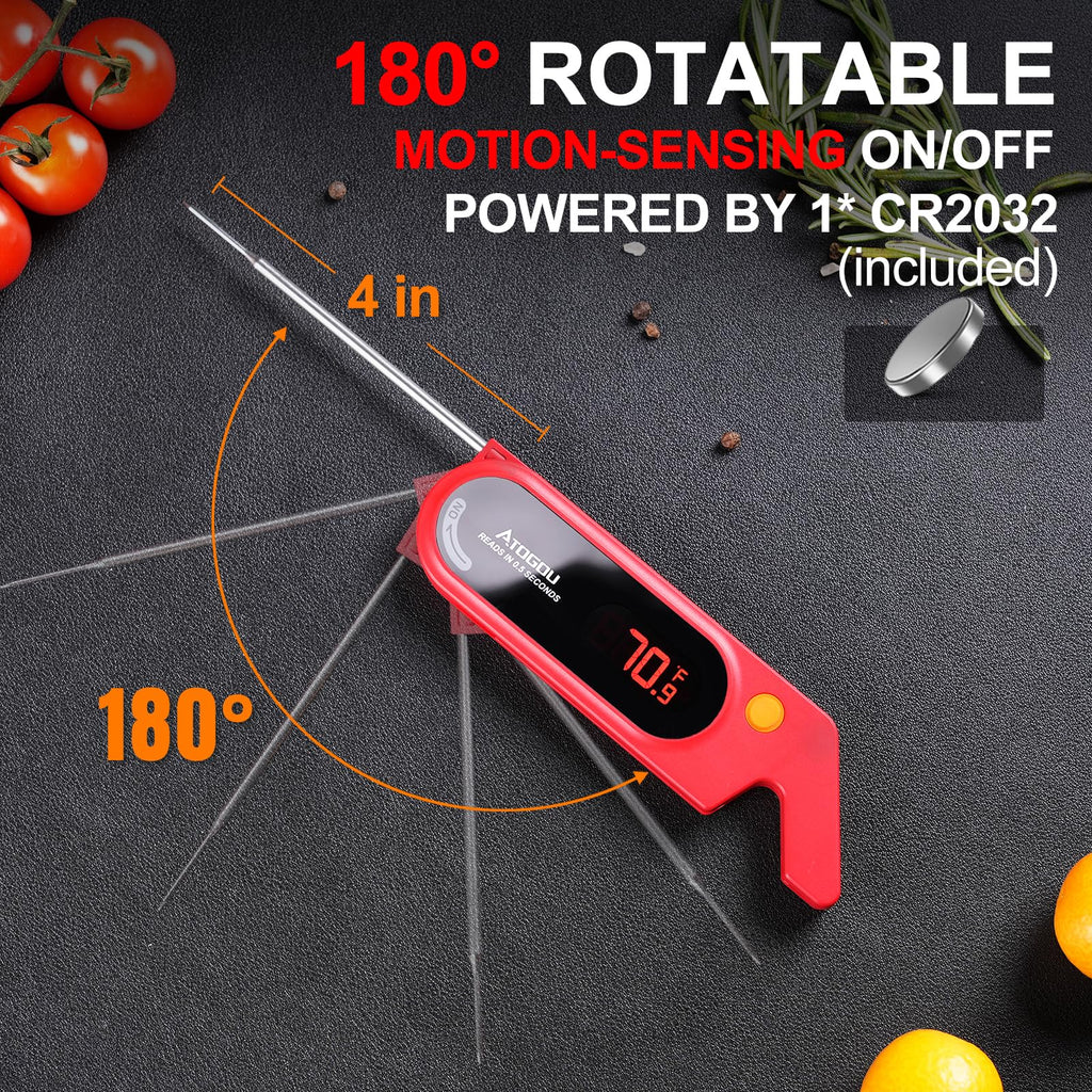 Meat Thermocouple Thermometer Digital, Ultra Fast Instant Read <1 Sec, ±0.5℉ Accuraty, IP67 Waterproof, LED Display, Auto Off, Digital Kitchen Thermometer for Meat/Candy/Grill/BBQ etc. TH-21 (Red)