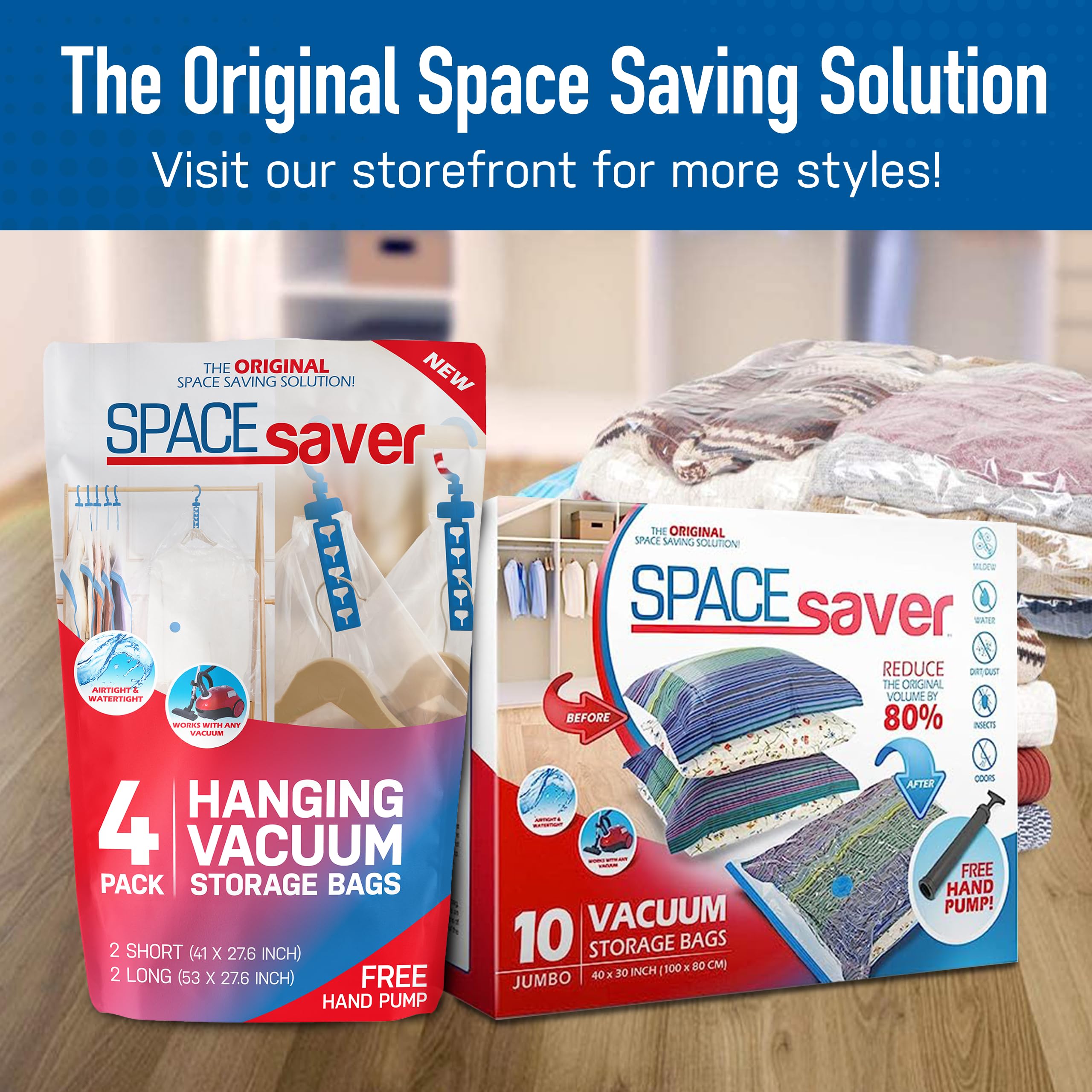 Spacesaver 2 Pack Jumbo Vacuum Storage Bags for Blankets & Clothes – Jumbo Vacuum Sealed Compression Bags with Hand Pump – Space Saver Storage Bags for Bedding, Moving, Travel & Organization