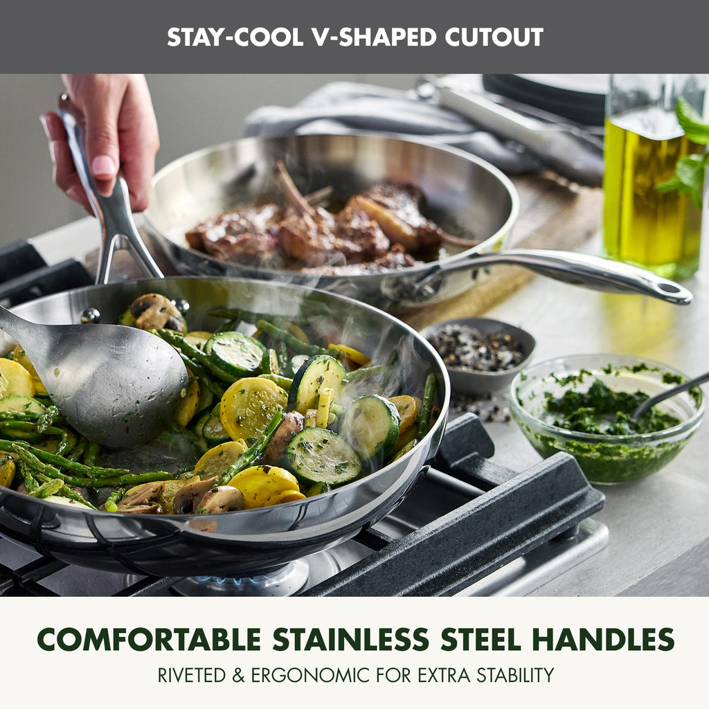 GreenPan Valencia Pro Tri-Ply Stainless Steel 8", 9.5" & 11" Frying Pan Skillet Set, Induction Ready, Mirror Finish, Dishwasher Safe & Oven/Broiler Safe to 600F, Compatible with All Cooktops