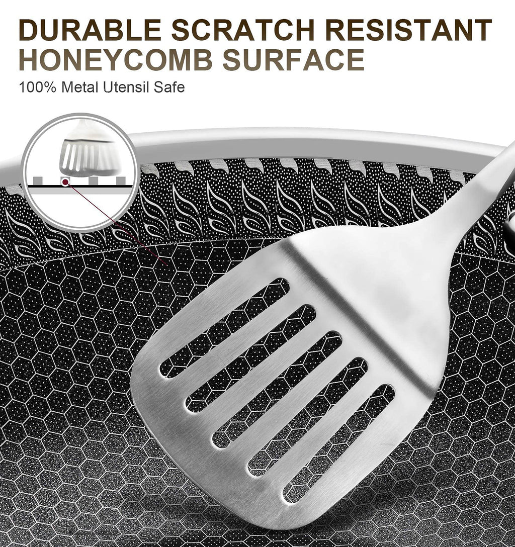 MICHELANGELO Stainless Steel Frying Pan Set with Lids, 9.5 & 11 Inch Frying Pans Nonstick, Stainless Steel Fry Pan Set, Honeycomb Pans for Cooking, Skillet with Lid - Induction Compatible