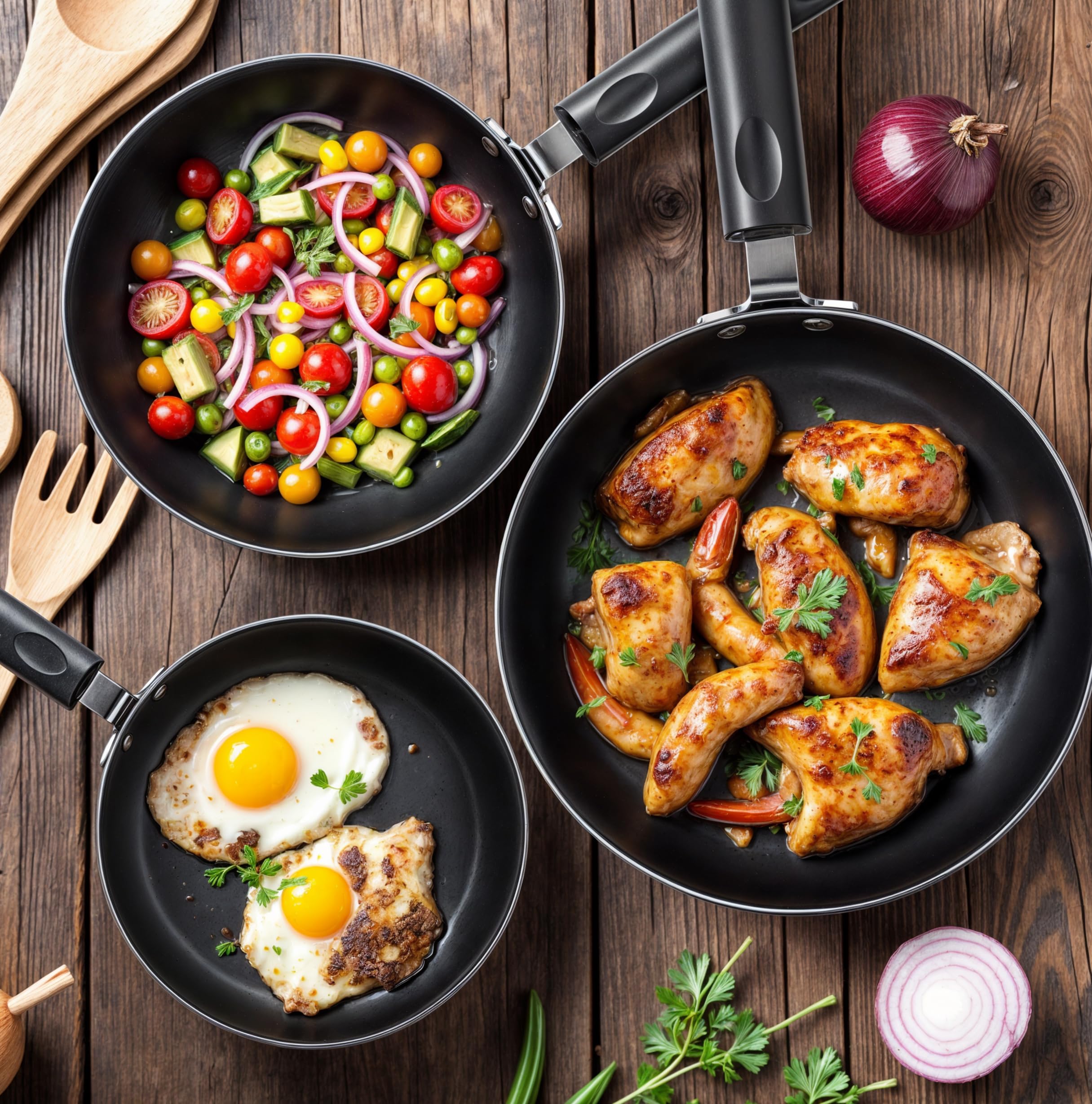 Utopia Kitchen Nonstick Frying Pan Set 3 Piece 8 9.5 11 Inch PFOA Free Grey