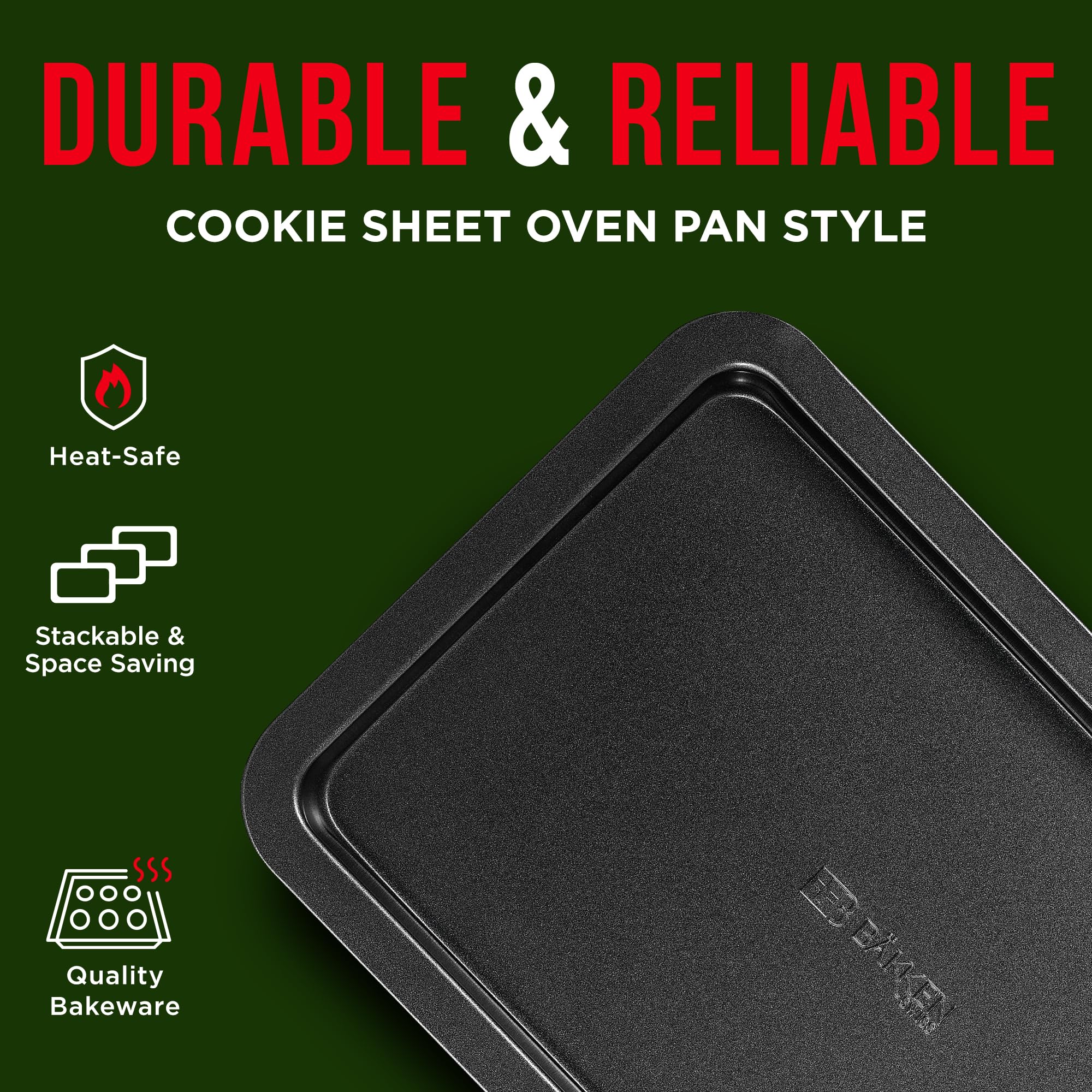 3 Piece Set Nonstick Carbon Steel Oven Bakeware -Professional Quality Kitchen Cooking Baking Trays -PFOA, PFOS, PTFE-Free Small, Medium & Large Baking Sheet Pans