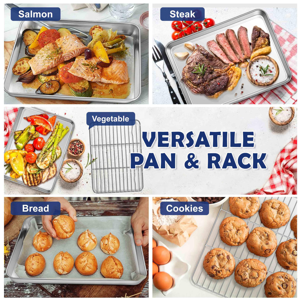 16” Baking Sheet Pan with Rack, Joyfair Stainless Steel Toaster Oven Tray