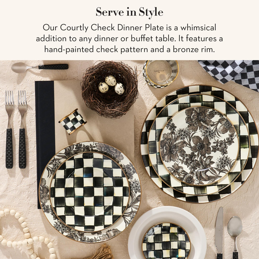 MACKENZIE-CHILDS Enamel Dinner Plate, Black-and-White Courtly Check