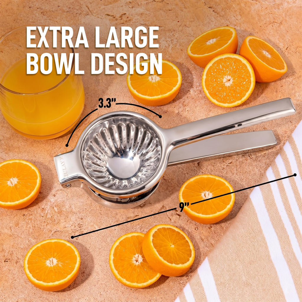 Zulay Kitchen Extra Large Lemon Squeezer Stainless Steel - Easy Squeeze Heavy Duty Lemon Juicer Hand Press - Ergonomic Citrus Squeezer & Fruit Juicer for Small Oranges, Lemons, & Limes - Silver