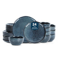 Stone Lain Mirella 24-Piece Stoneware Dinnerware Set, Service for 8 – Reactive Glaze, Deep Blue – Includes Dinner Plates, Salad Plates, and Bowls – Modern Organic Design