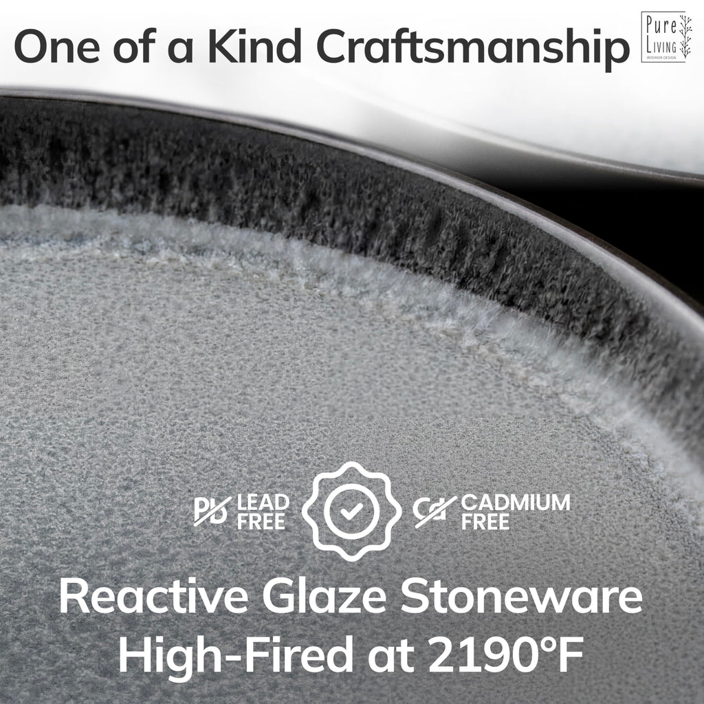 32 Piece Stoneware Dinnerware Set for 8 - Handmade Reactive Glaze Plates and Bowls Set - Chip & Scratch Resistant Dish Set - Dishwasher Microwave Safe - Dark Gray