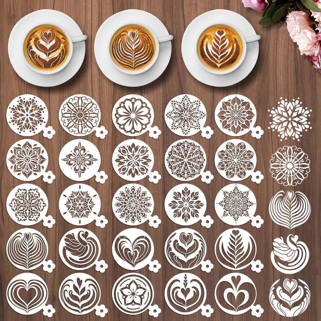 Sitsink Mandala Cookie Coffee Stencils - 25 Pcs Mandala Latte Art Cookie Stencils for Coffee Cake Bread Decor, Reusable Bread Template for Sourdough Decoration Tools Baking Stencil