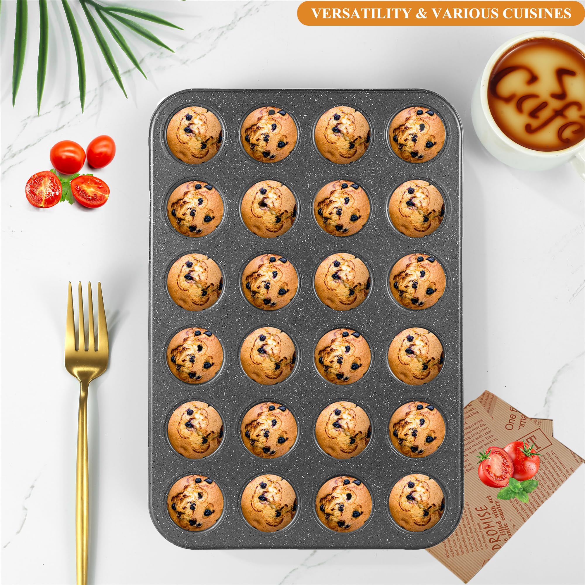 Walooza Muffin Cupcake Pan, Mini Muffin Tins Nonstick 24, Muffin Top Pan and Mini Cheesecake pans, Toast Oven Baking Supplies Non Stick Cake Pans Muffin Tray