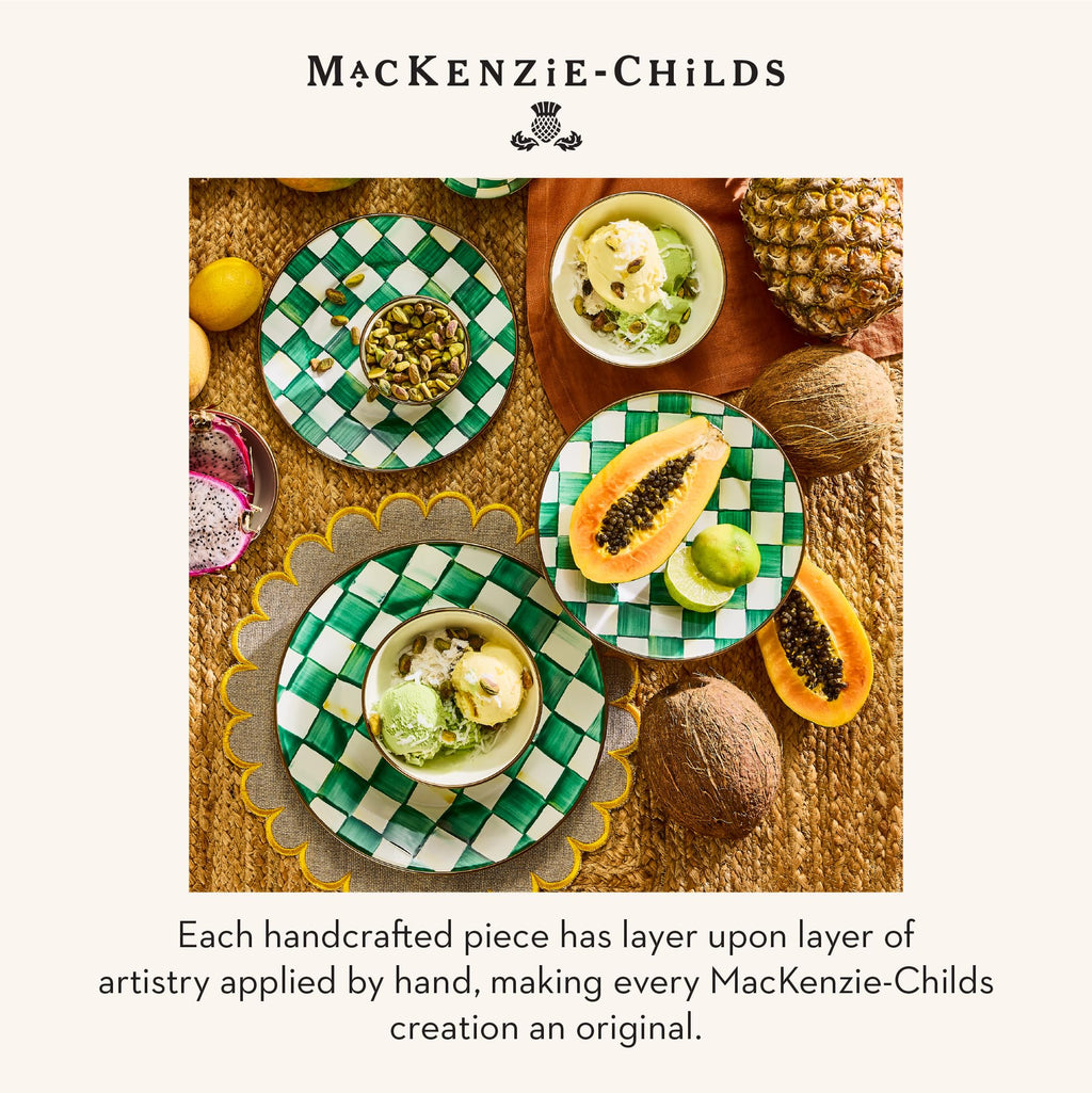 MACKENZIE-CHILDS Enamel Salad Plate, Green-and-White Emerald Check