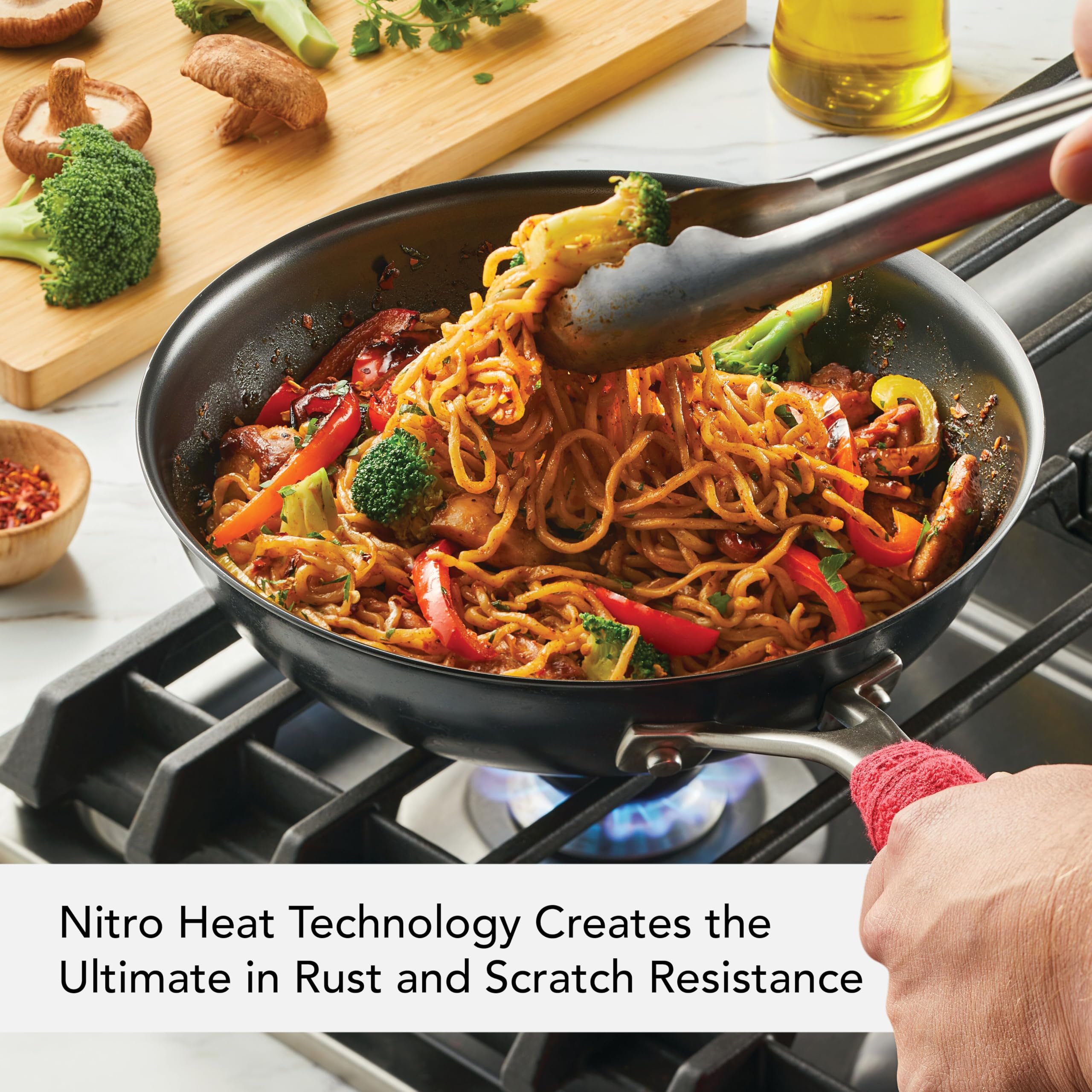 KitchenAid NITRO Carbon Steel Wok, 10-Inch Nitrided Carbon Steel Pan, Stir Fry Pan, Gray