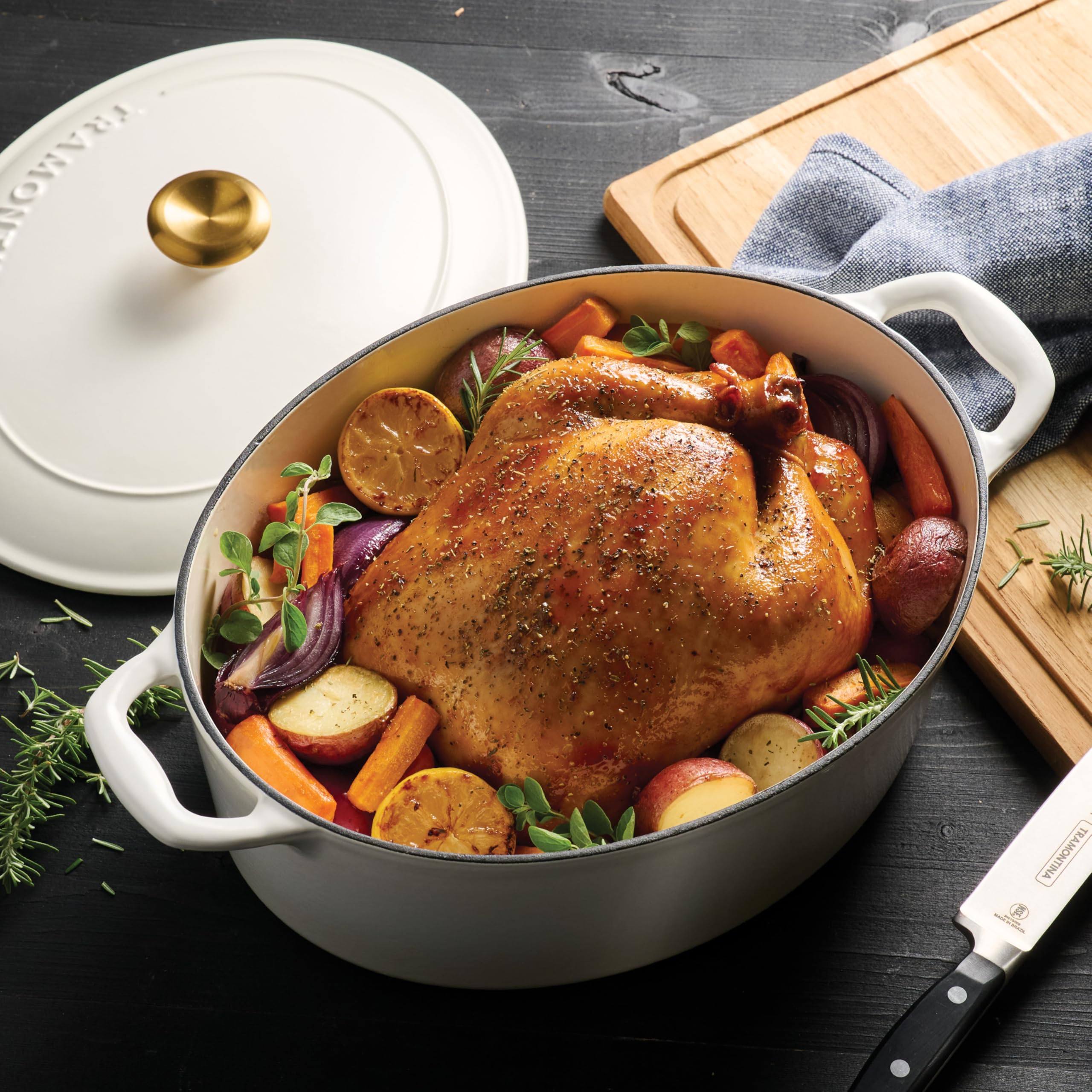 Tramontina Bestow Enameled Cast Iron 7-Qt Oval Dutch Oven Pot with Lid
