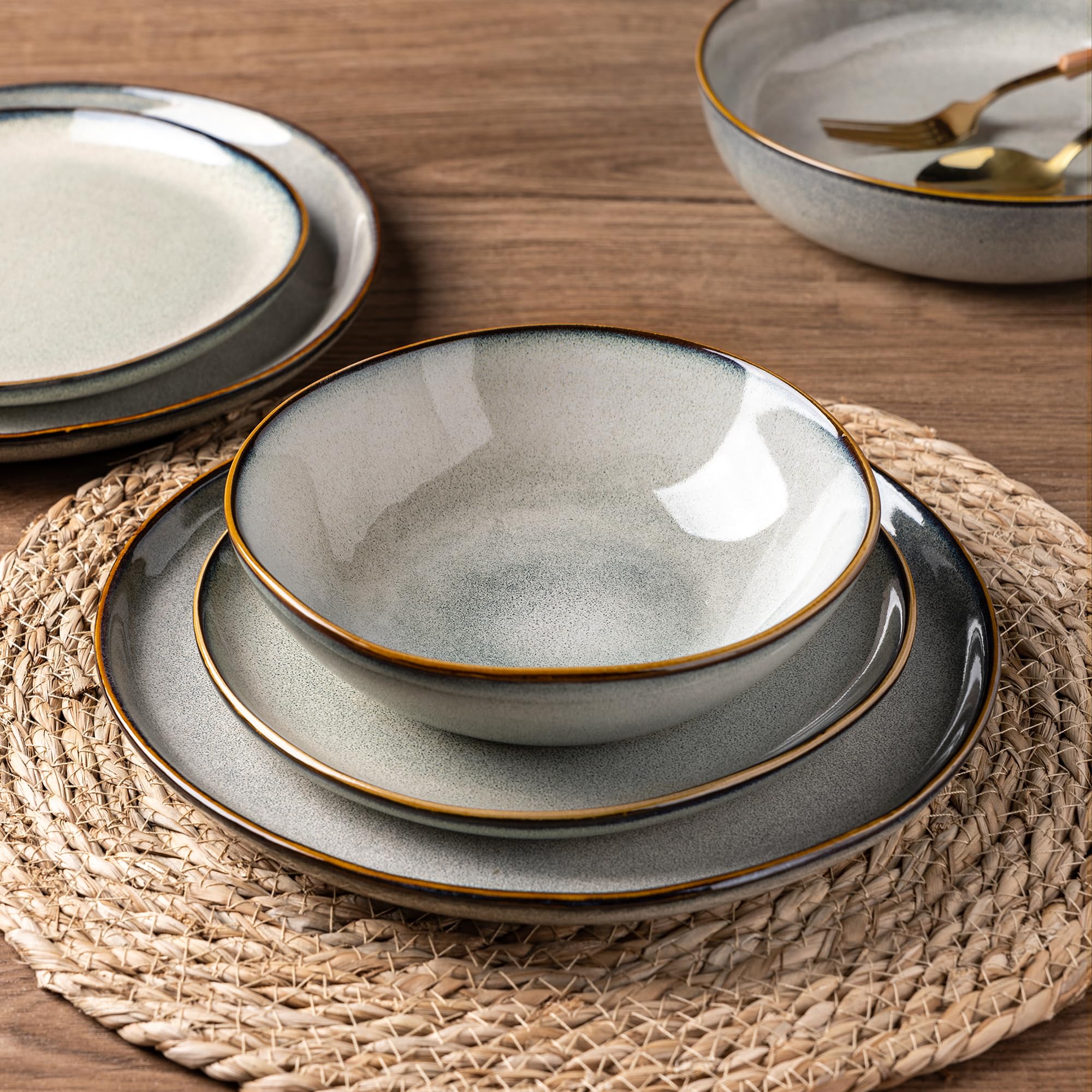 AmorArc Ceramic Dinnerware Sets for 6, 18Pcs Plates and Bowls Sets Dishes