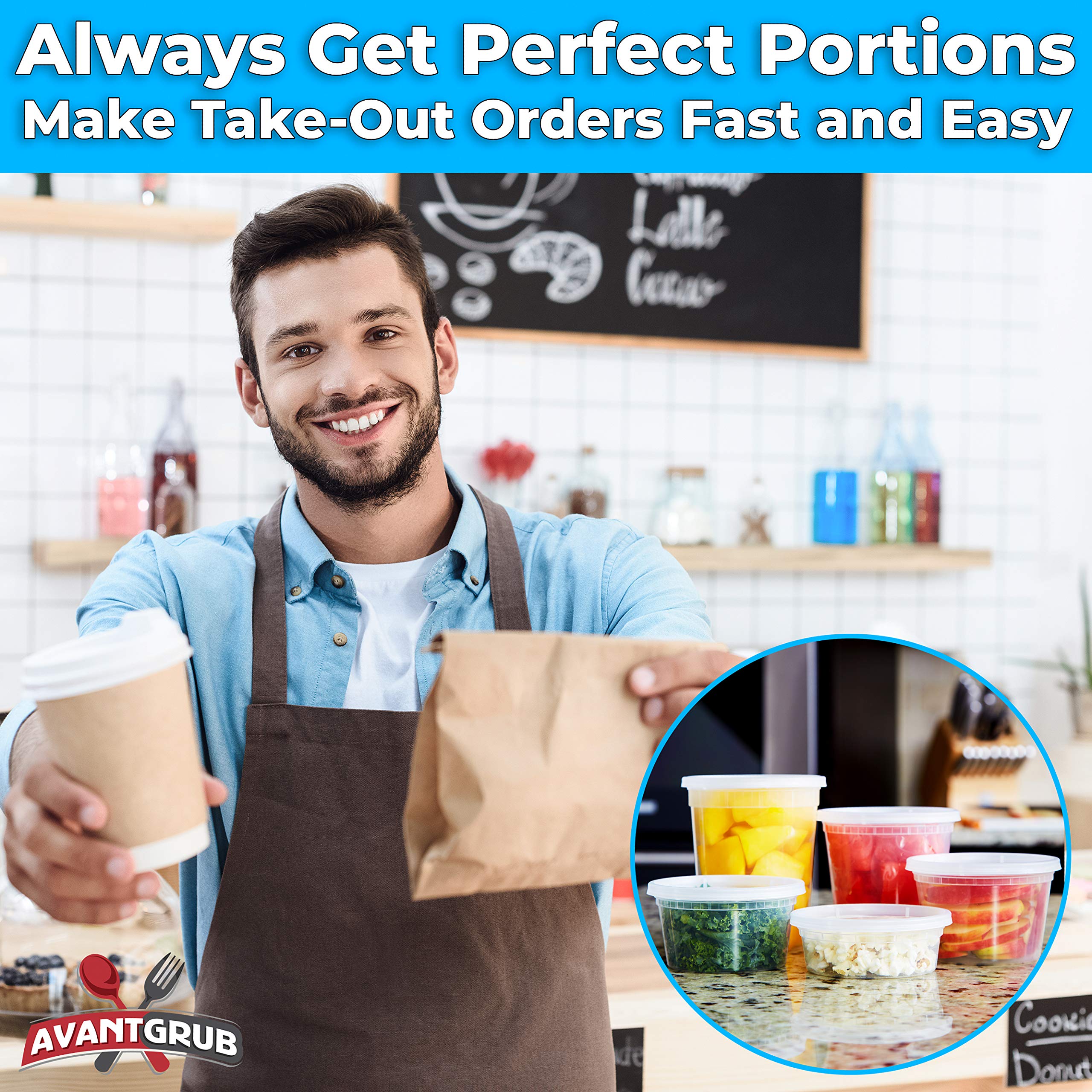 Deli-Grade BPA-Free 12oz Plastic Containers with Lids 48ct. Leakproof Microwavable Portion Container for To-Go Orders, Food Prep and Storage. Reusable Takeout Cups for Restaurant, Cafe and Catering.