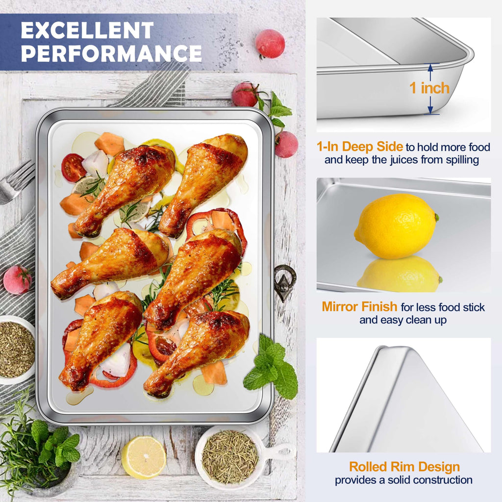 16” Baking Sheet Pan with Rack, Joyfair Stainless Steel Toaster Oven Tray