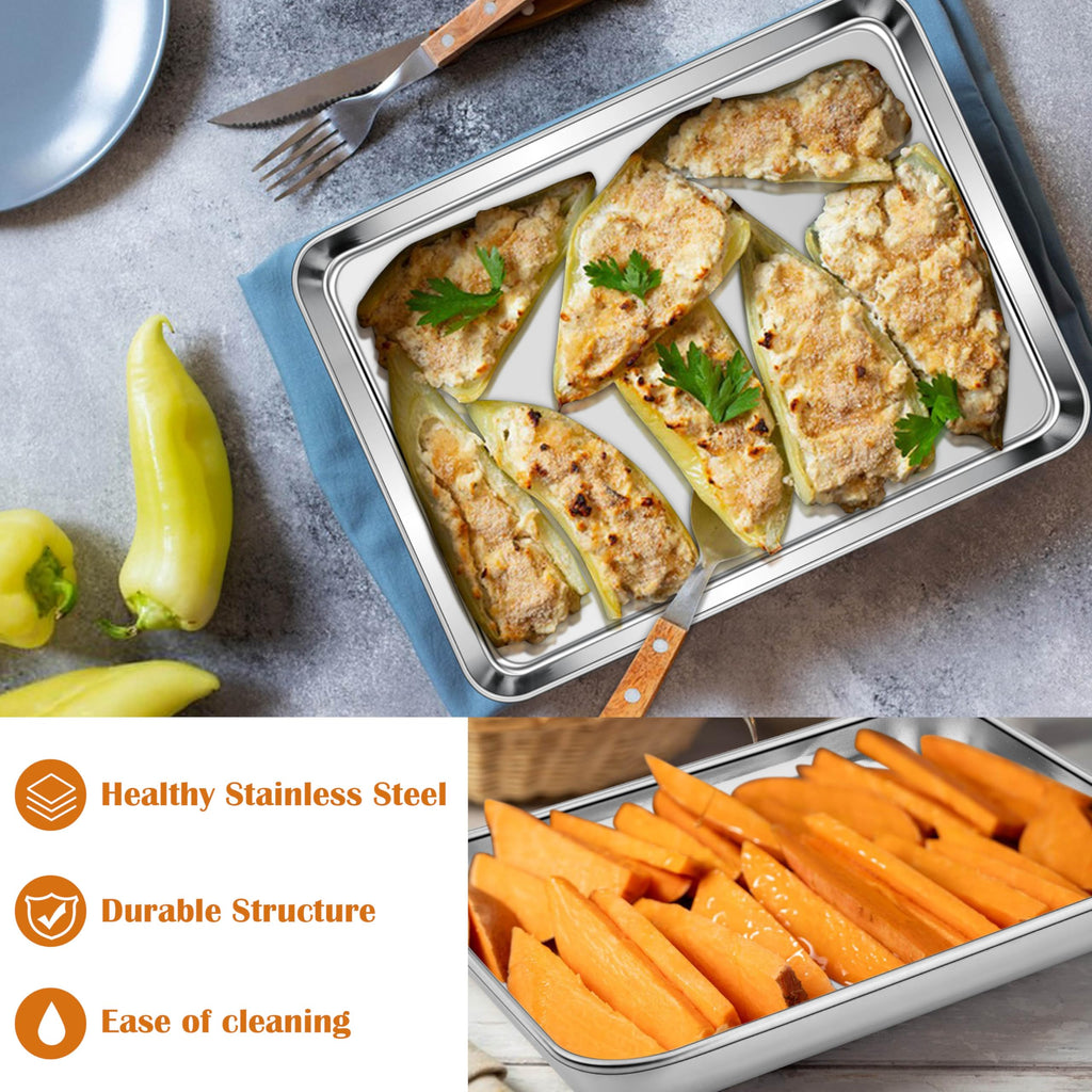 E-far 10.5” x8.3” Baking Sheet Set of 2, Stainless Steel Toaster Oven Tray