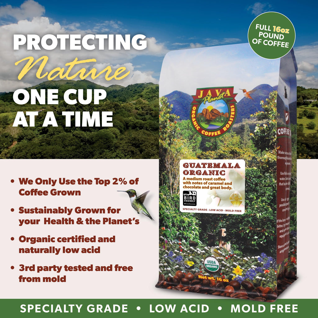 Java Planet Low Acid Organic Whole Bean Coffee, Guatemalan, Med Roast 5lb
