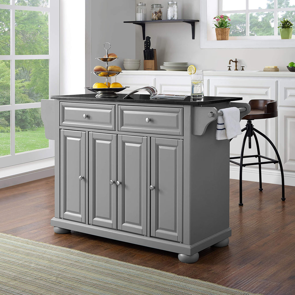 Crosley Furniture Alexandria Granite Top Rolling Kitchen Island Storage Cart, Microwave Stand, Spice Rack, Gray