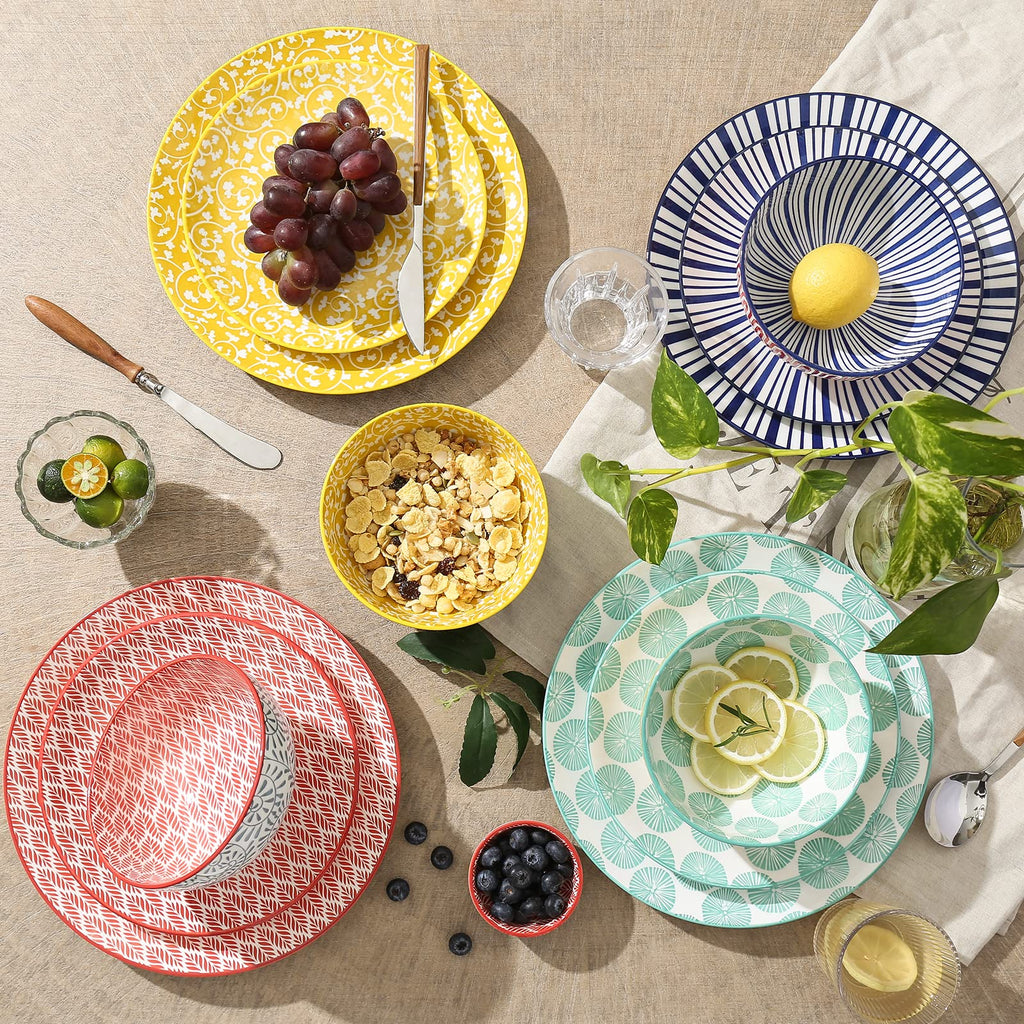 Selamica Ceramic Dinnerware Sets, 12-Pieces Plates and Bowls Sets, Scratch Resistant Dishes set for 4, Dishwasher & Microwave Safe, Assorted Colors