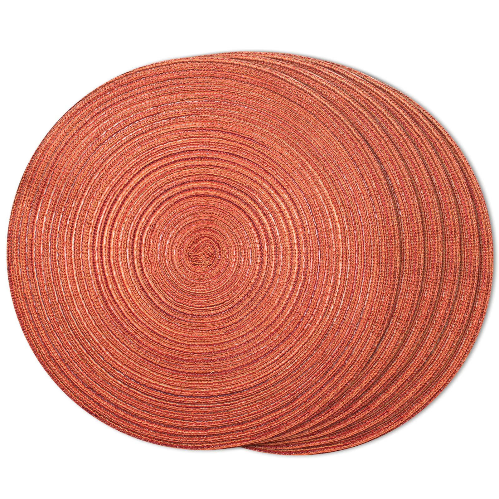 FunWheat Round Braided Placemats Set of 6 Place mats for Dining Tables Woven Heat Resistant Table Mats 15 inch for Fall(Orange)