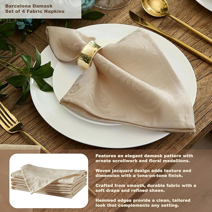Newbridge Barcelona Luxury Damask Fabric Tablecloth, 70” Extra Wide x 108” Rectangle, Golden Beige, 100% Polyester, No Iron, Soil Resistant Dining Room, Party and Banquet Table Cover