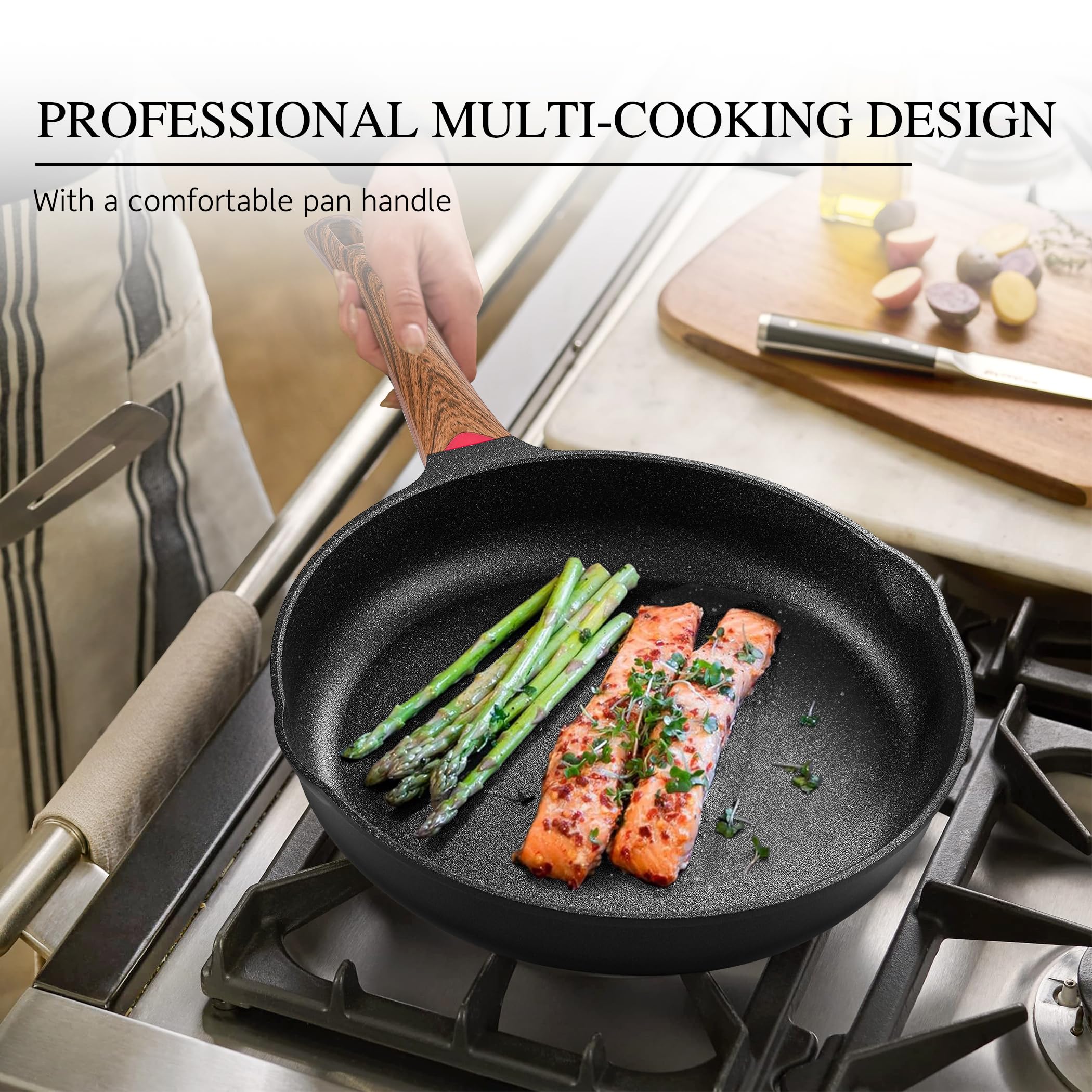 Vinchef 12.5" Non Stick Frying Pans, Skillet with Lid Used for All Stoves, Induction Non Toxic Cookware, Cooking Pans Nonstick Capable of Kitchen