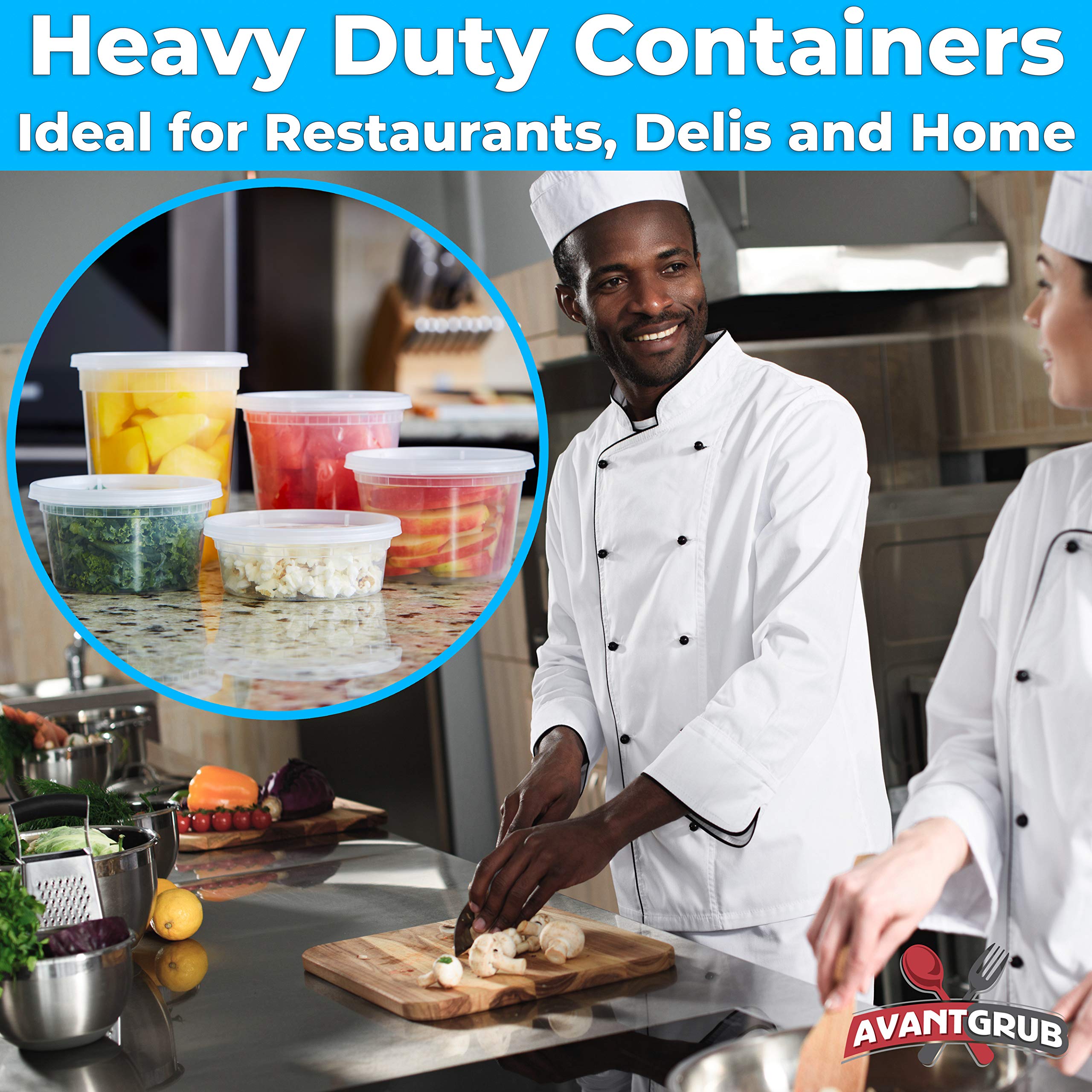 Deli-Grade BPA-Free 12oz Plastic Containers with Lids 48ct. Leakproof Microwavable Portion Container for To-Go Orders, Food Prep and Storage. Reusable Takeout Cups for Restaurant, Cafe and Catering.