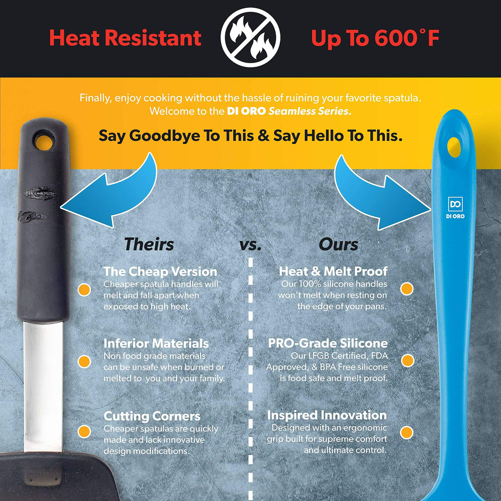 DI ORO Silicone Spoonula - Spoon Spatula, 600F Heat Resistant, Blue