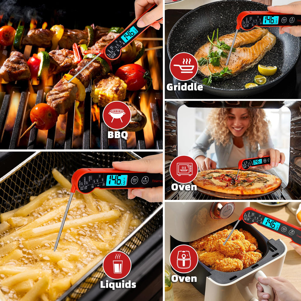 Professional Digital Meat Thermometer Instant Read Waterproof – Folding Probe Food Thermometer with Backlight & Calibration, Fast Read for BBQ, Grill, Deep Fry, Cooking, Liquids, Gift for Chef
