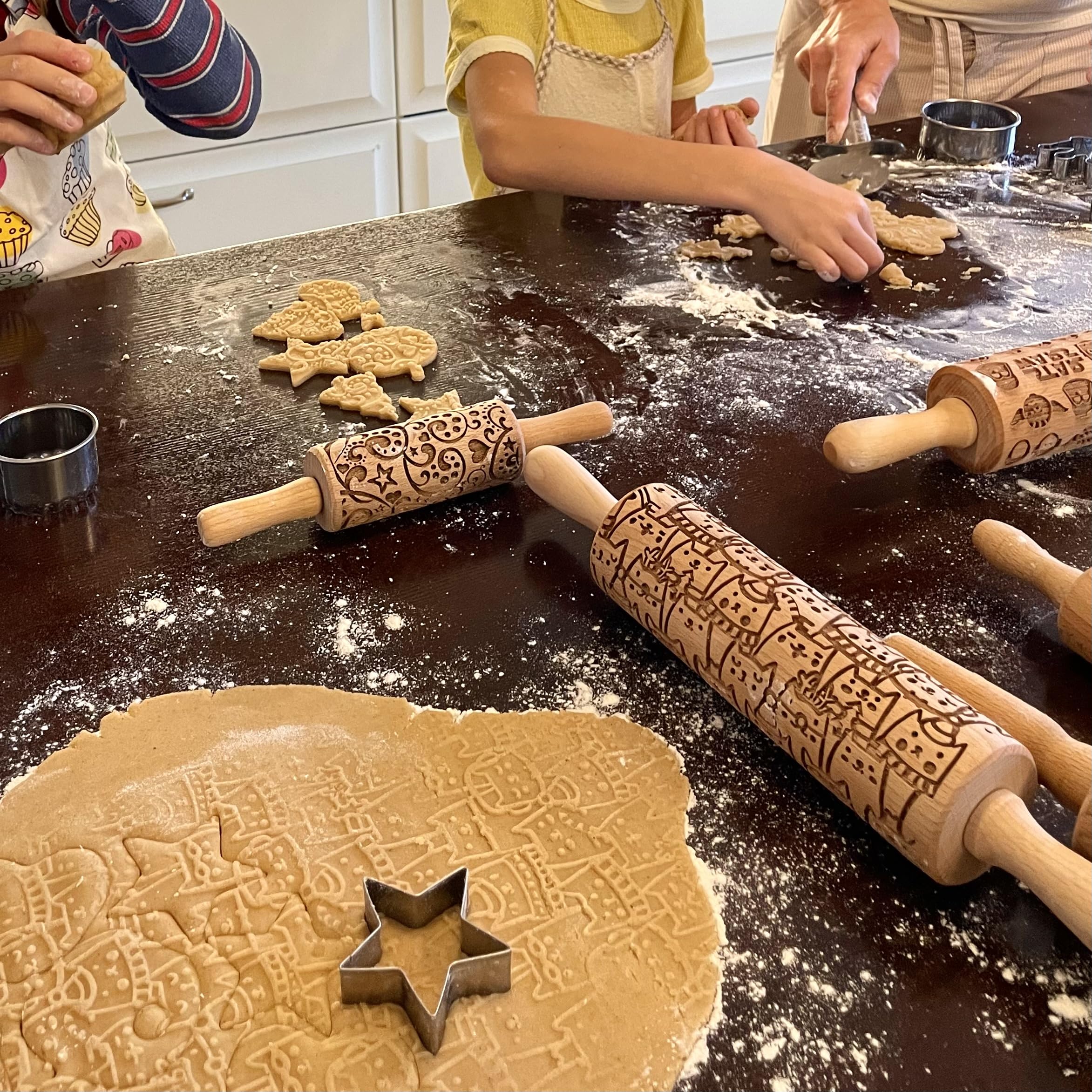 ECHO Embossing Rolling Pin with Ornamental Bloom Pattern – Dough and Clay Roller for Embossed Cookies and Pottery - Cookie and Ceramic Stamp - Baking Gifts for Women by Algis Crafts
