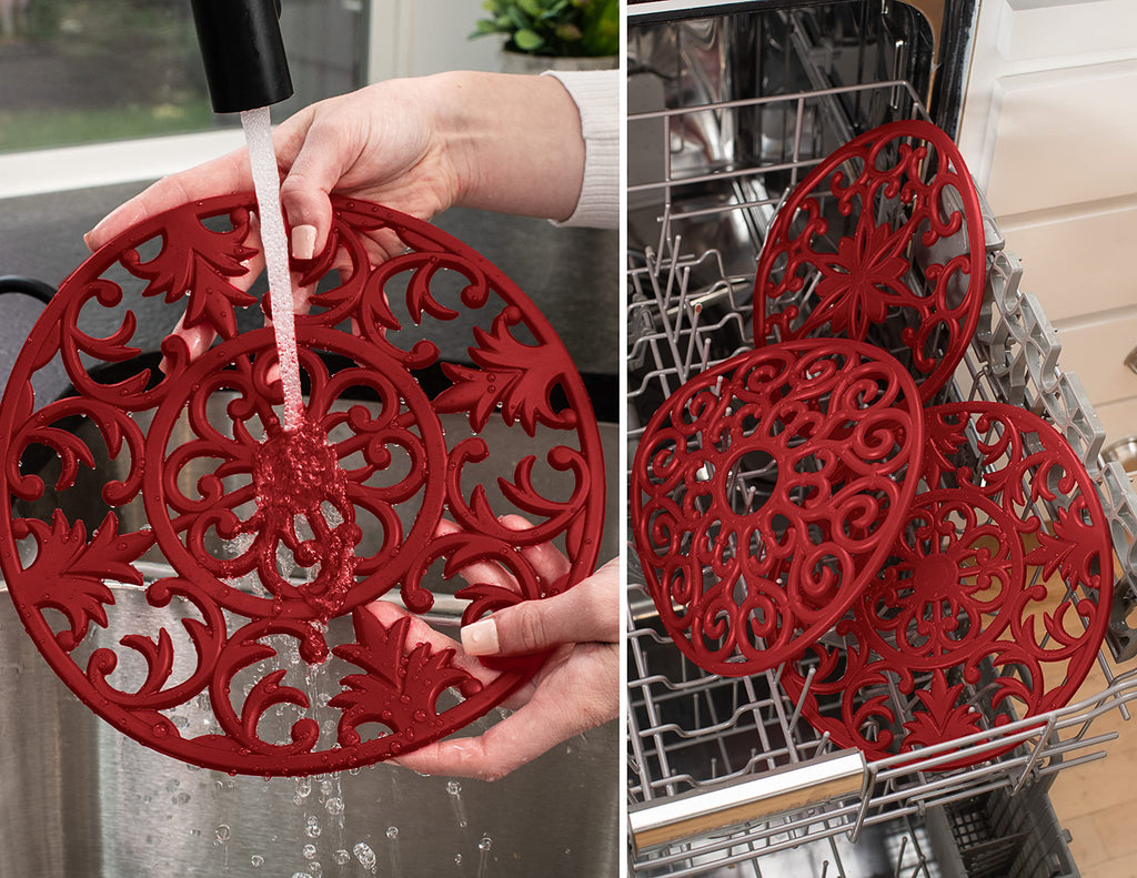 GASARÉ, Extra Large, Thick, 10" Silicone Trivets for Hot Dishes, Pots, and Pans, Hot Pads for Countertops, Flexible, Dishwasher Safe, 10 x ¼ Inches, Set of 3, Red