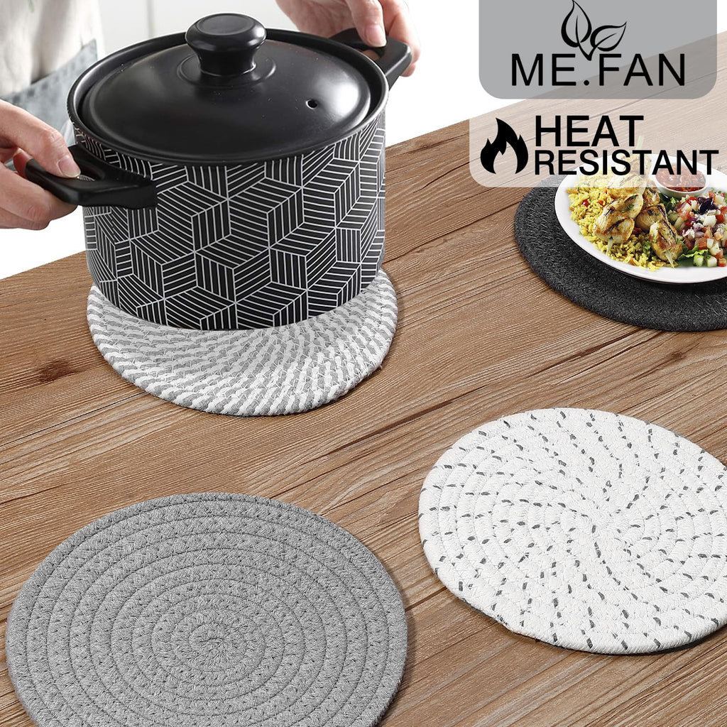 ME.FAN 7 Inch Trivets/Potholders 4 Set Cotton Thread Weave Trivets for Pots and Pans - Large Coasters/Hot Pads to Protect Desktop & Countertop - Mix 1