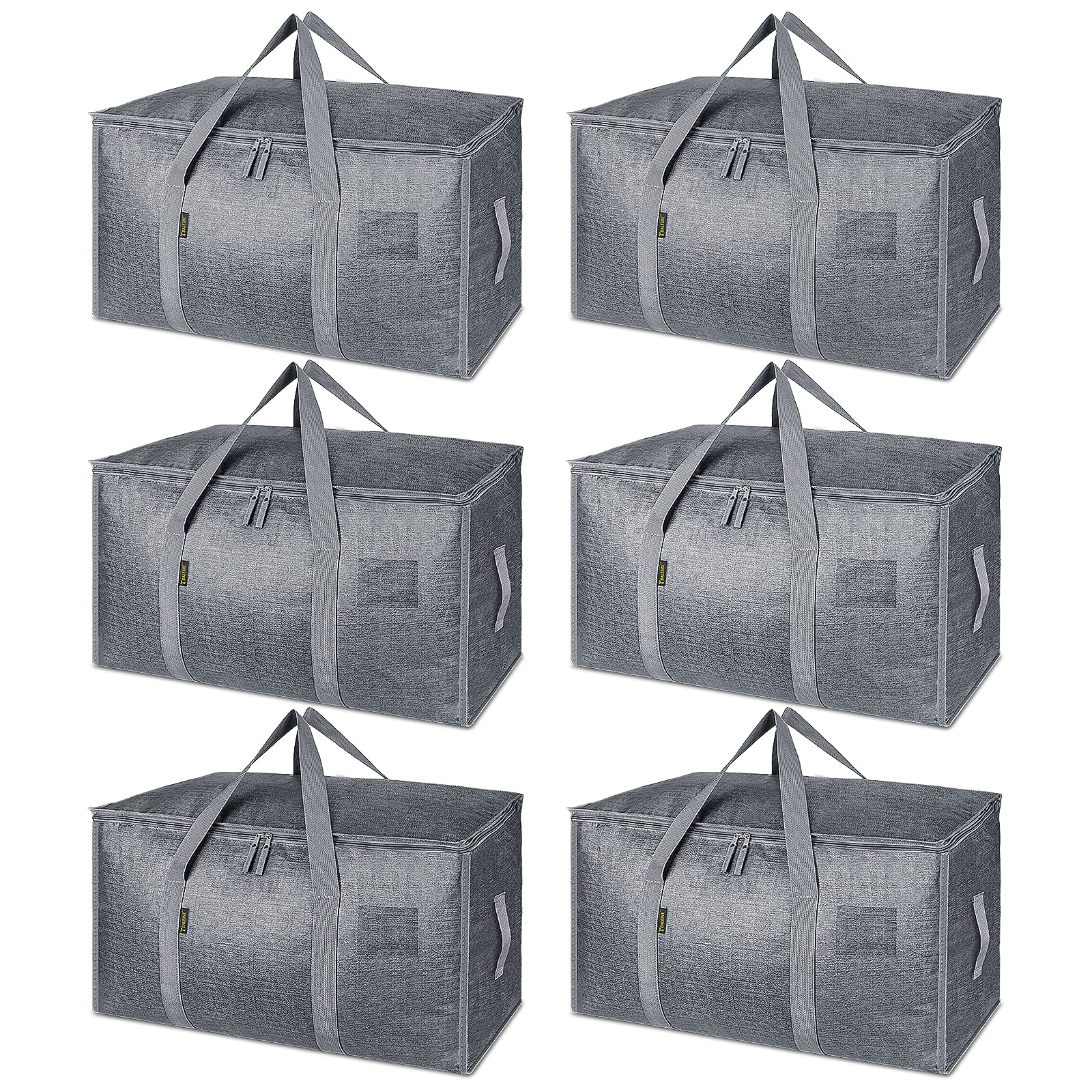 BALEINE 6-Pack Oversized Moving Bags with Reinforced Handles, Heavy-Duty Storage Tote for Clothes, Moving Supplies (Winter Grey, 6-Pack)