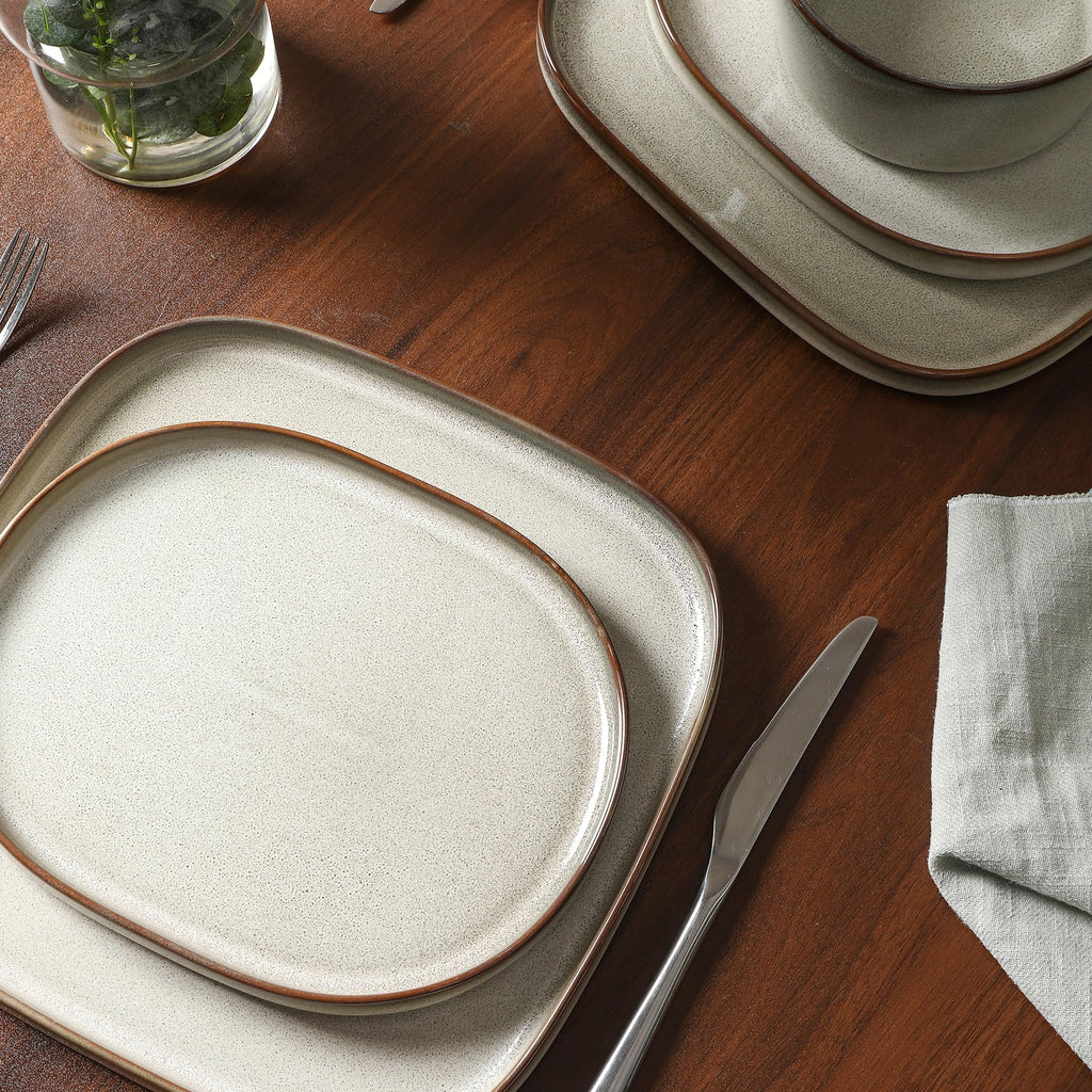 Stone Lain Cairo 12-Piece Dinnerware Stoneware, Plates and Bowls, Microwave and Dishwasher Safe, Includes Dinner and Salad Plates, Cereal Bowls, Dish Set for 4, Grey