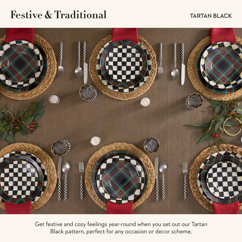 MACKENZIE-CHILDS Enamel Dinner Plate, Decorative Dinnerware Plate, 10 Inches, Set of 1, Black Tartan