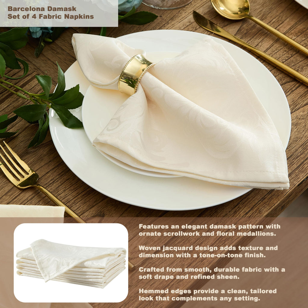 Newbridge Barcelona Luxury Damask Fabric Tablecloth, 70” x 70”, Square, Antique White, 100% Polyester, No Iron, Soil Resistant Dining Room, Party and Banquet Table Cover