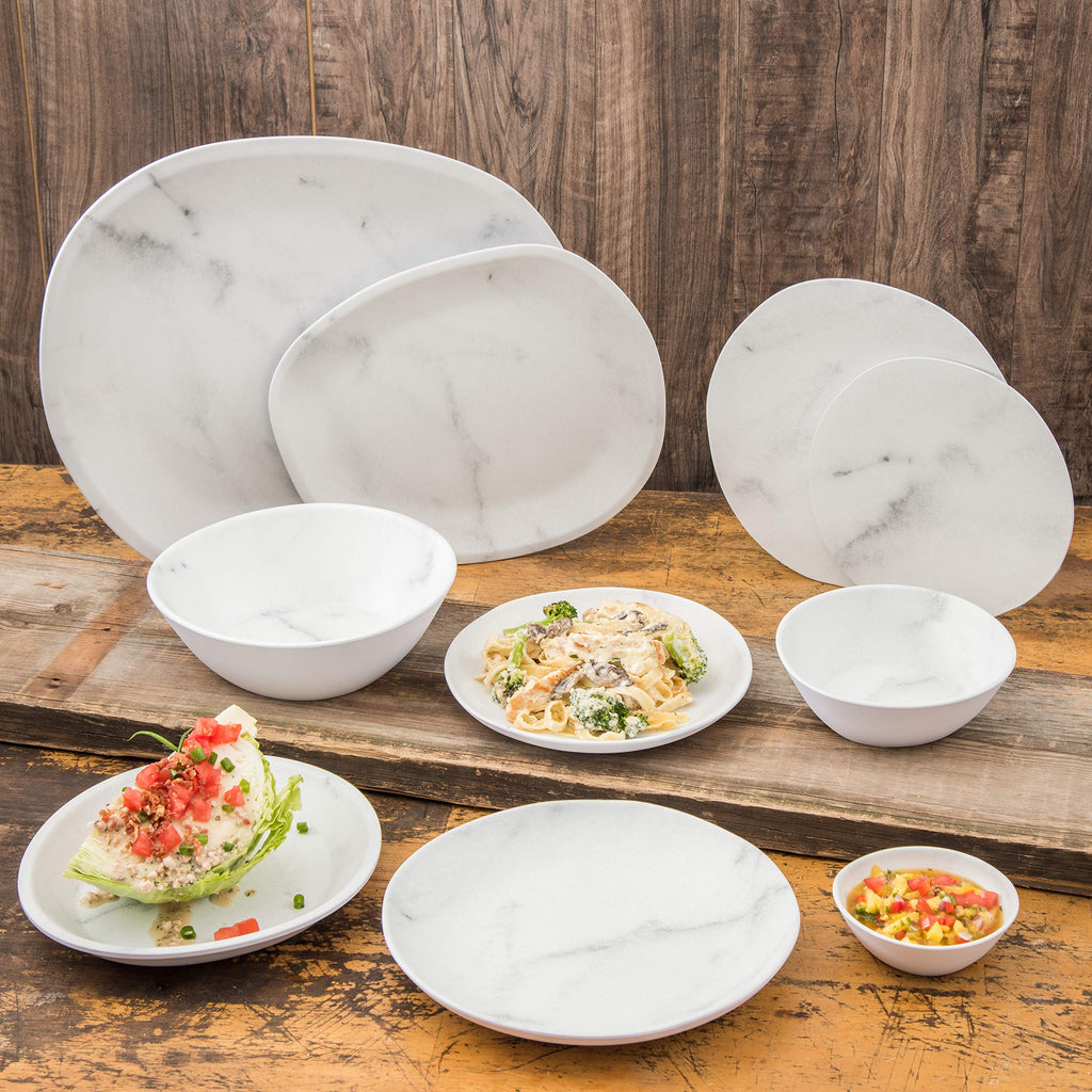 Carlisle FoodService Products Ridge Resuable Plastic Platter Oblong Platter for Home and Restaurant, Melamine, 13 Inches, Marble, (Pack of 6)