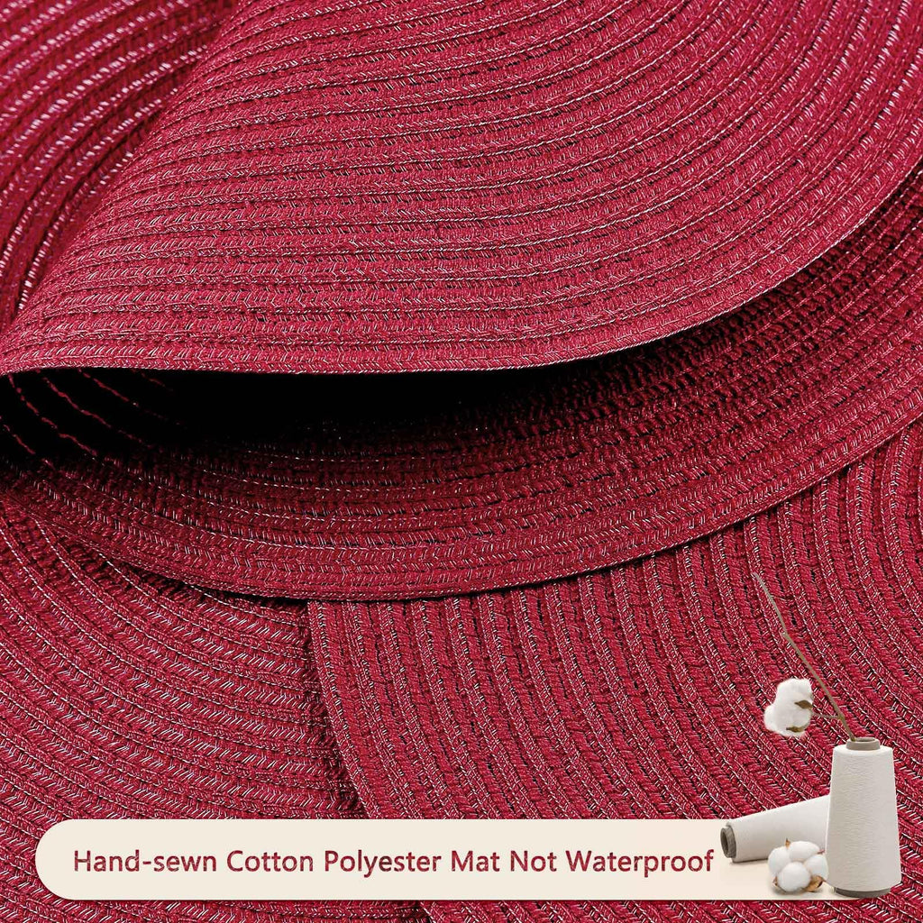 FunWheat Round Braided Placemats Set of 8 Place mats for Dining Tables Woven Heat Resistant Table Mats 15 inch (Wine,8pcs)